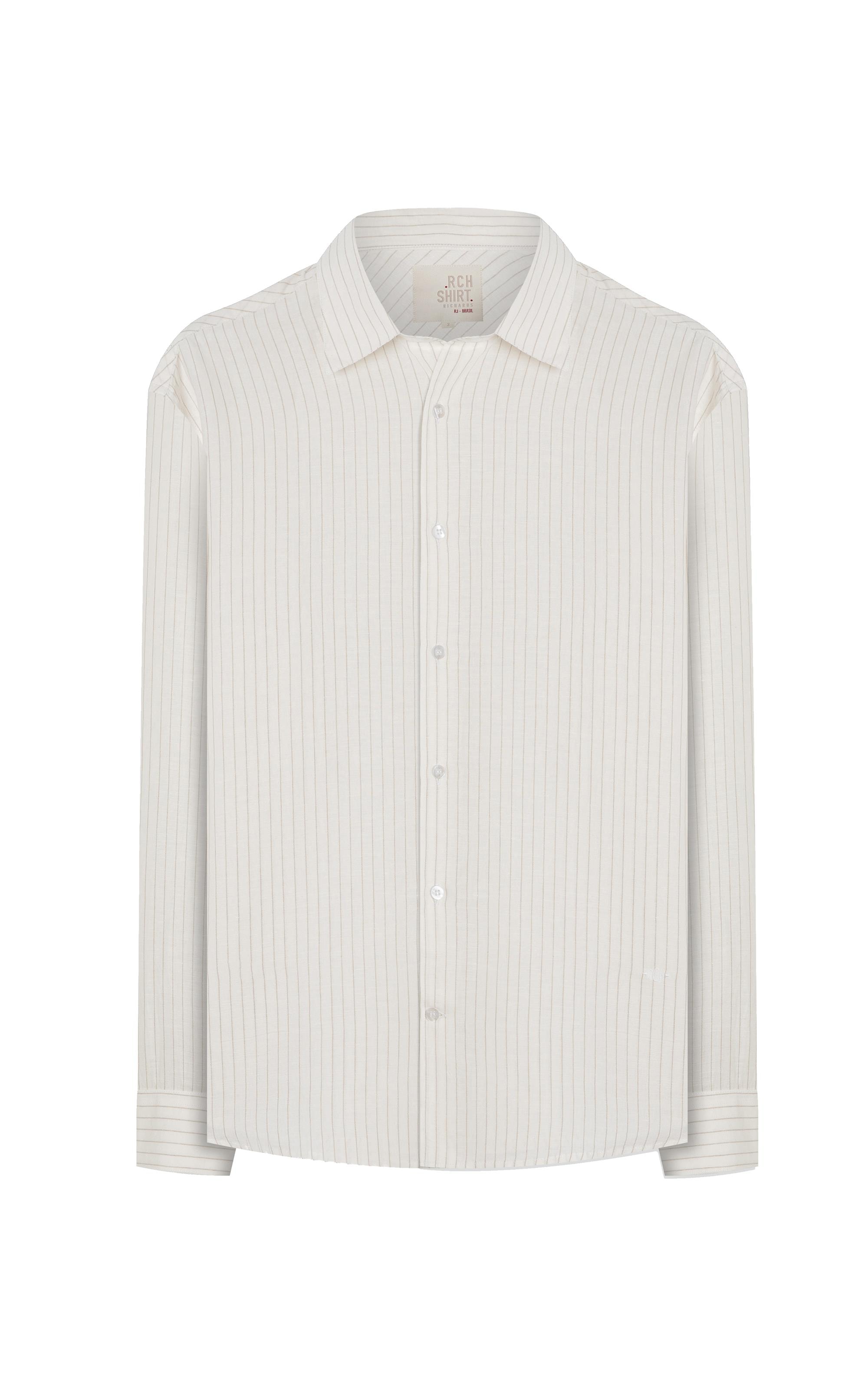 Camisa Linho  Stripes Ml Natural