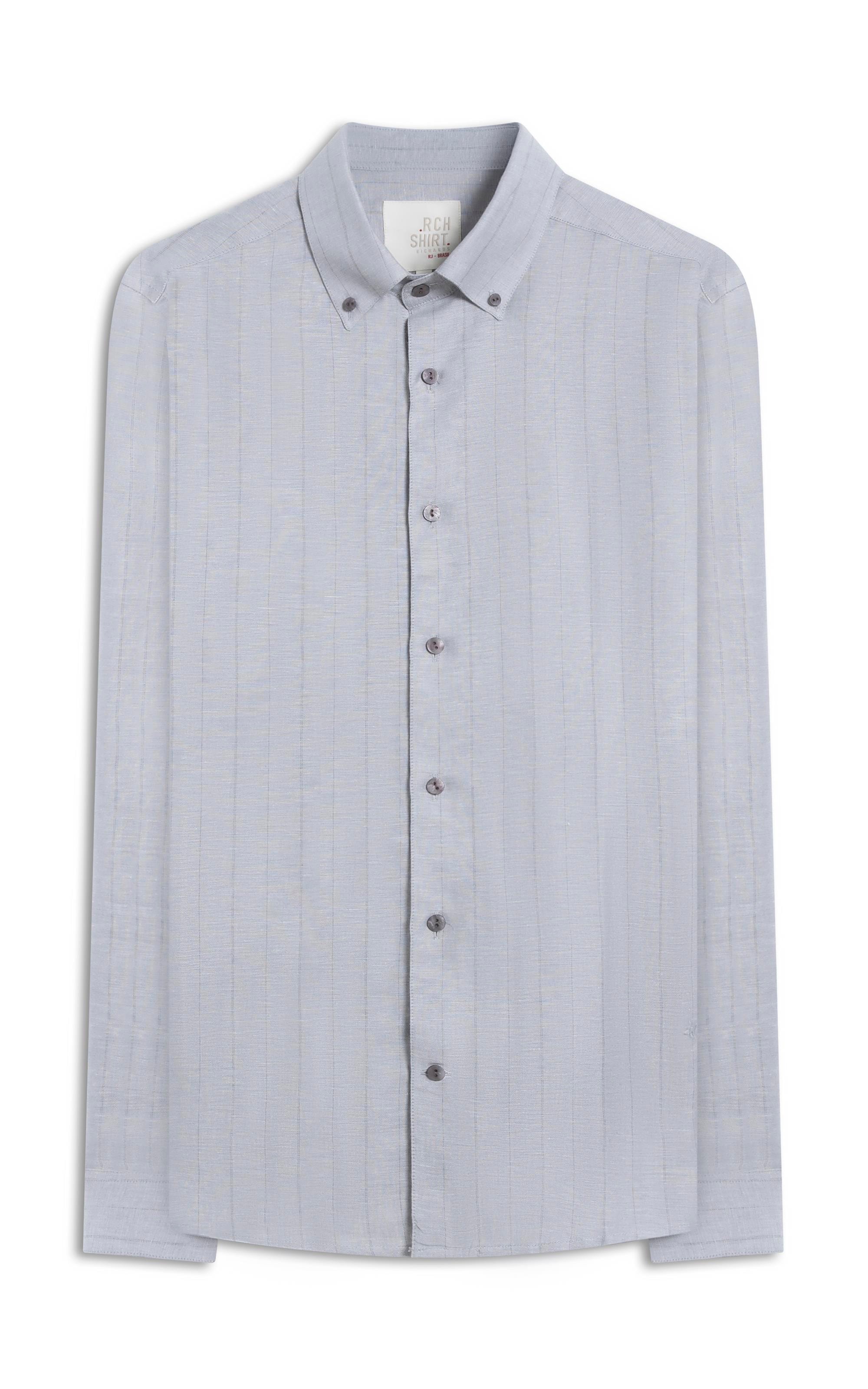 Camisa Linho  Stripes Vicente Ml Silver Gray