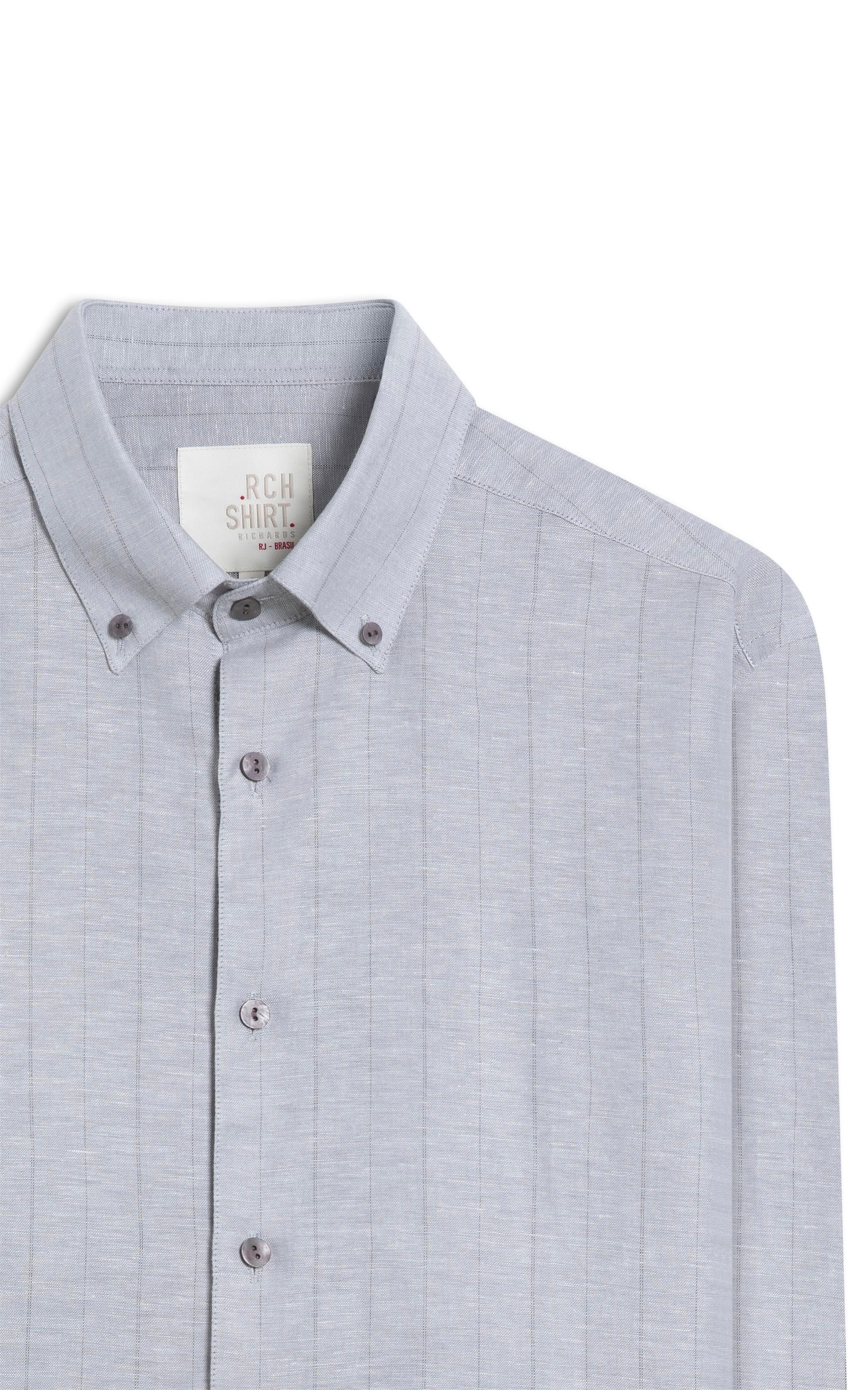 Camisa Linho  Stripes Vicente Ml Silver Gray