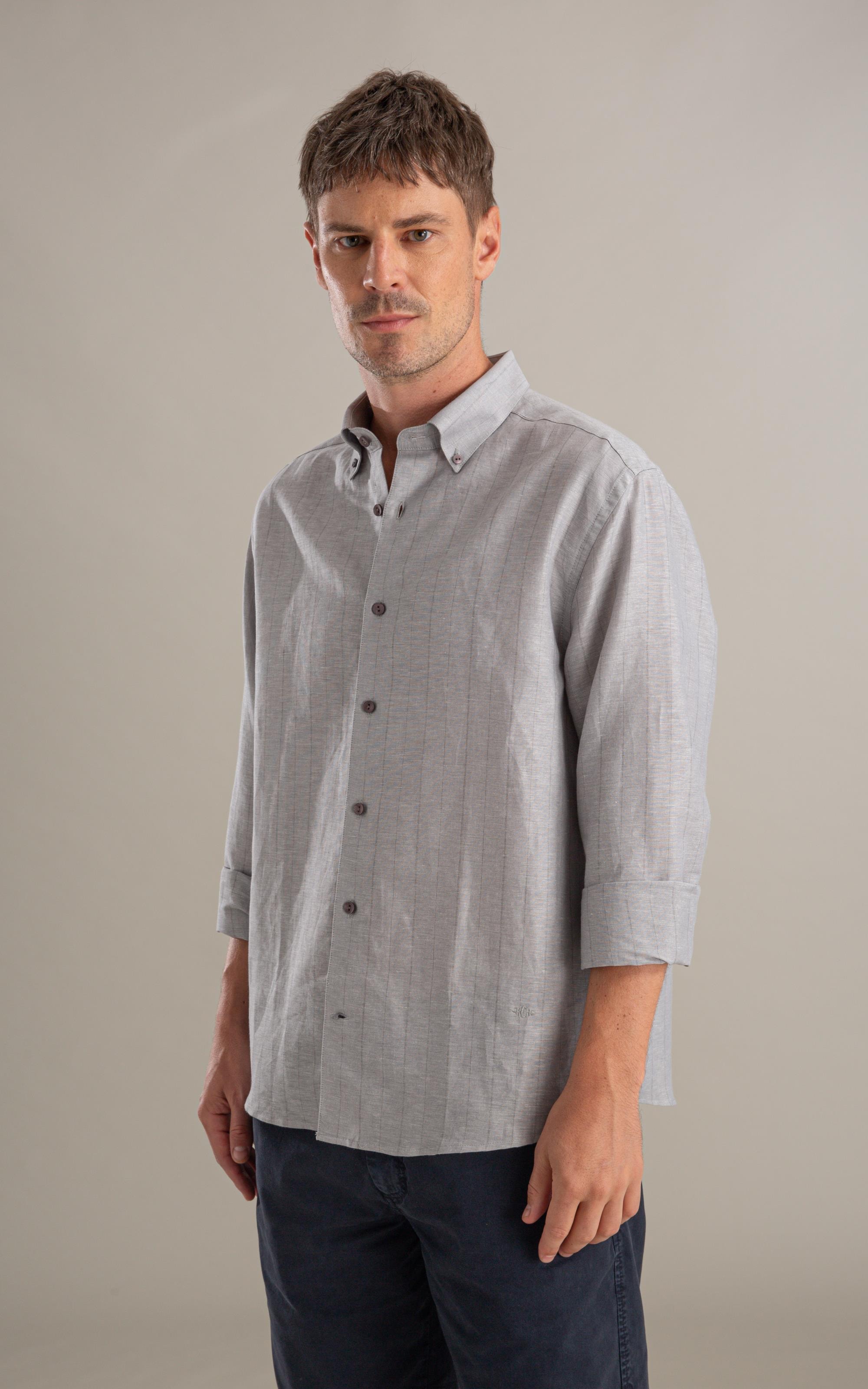 Camisa Linho  Stripes Vicente Ml Silver Gray
