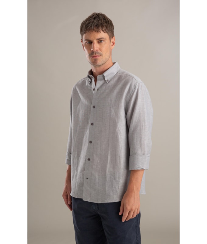 Camisa Linho  Stripes Vicente Ml Silver Gray