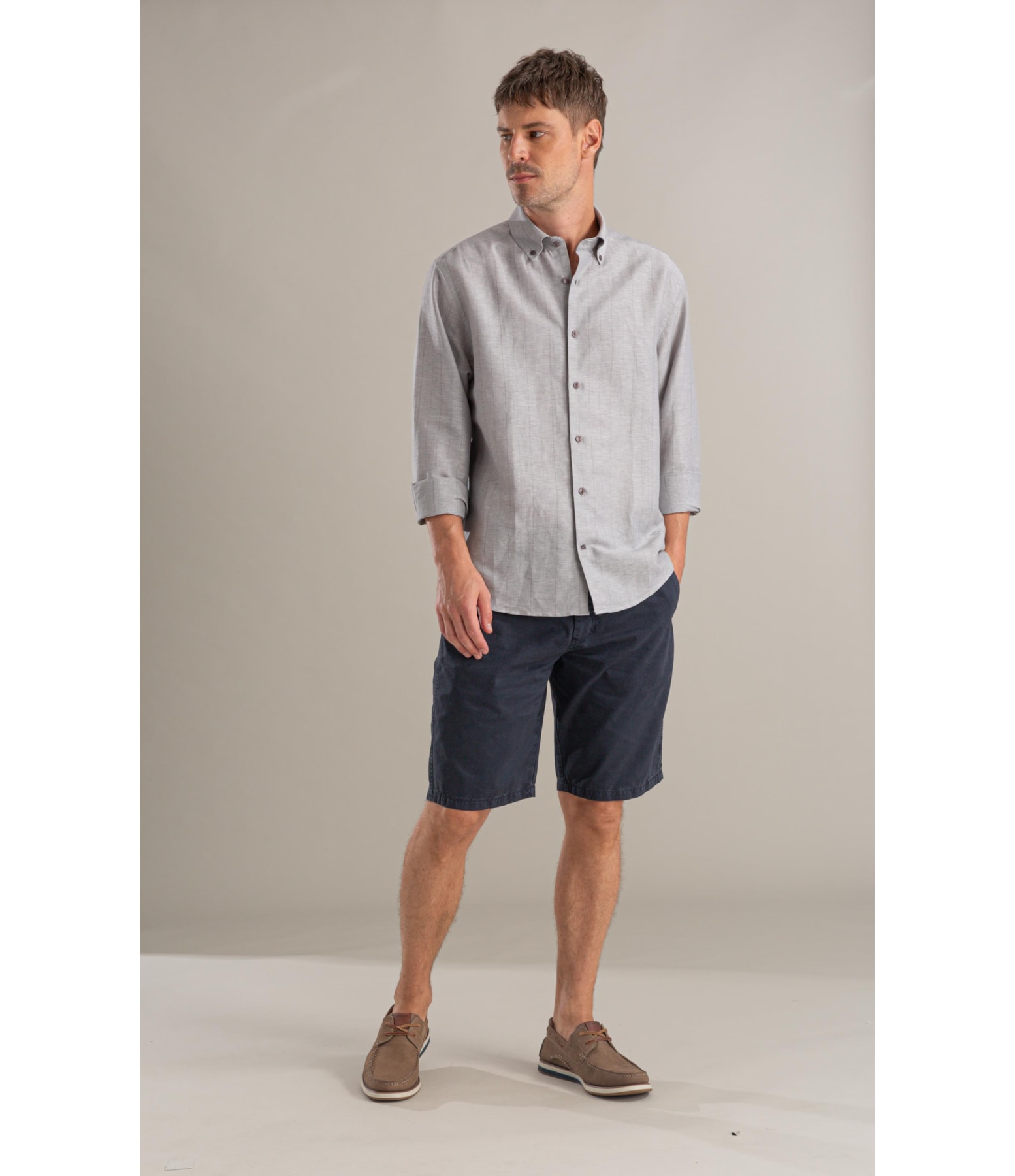 Camisa Linho  Stripes Vicente Ml Silver Gray