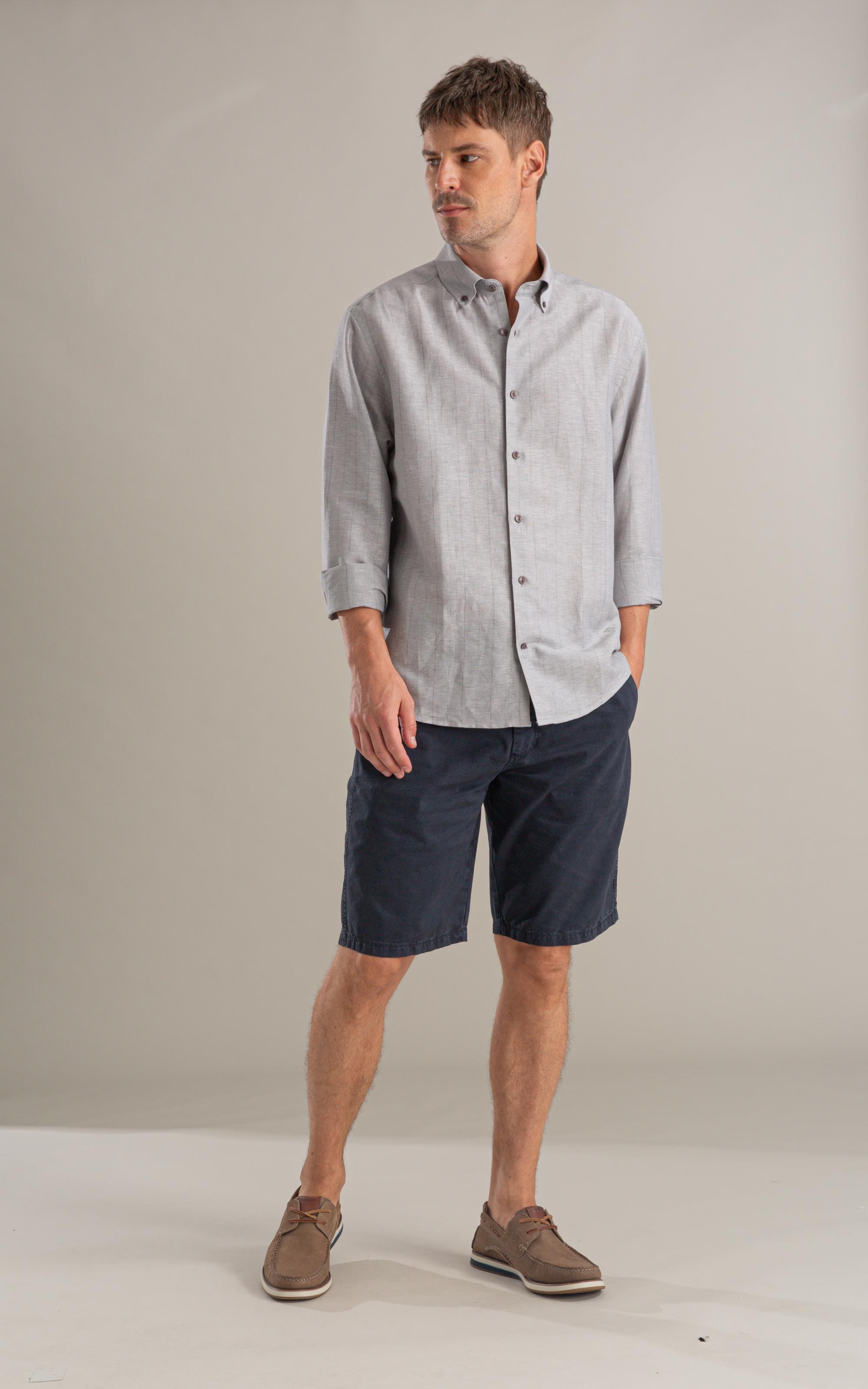 Camisa Linho  Stripes Vicente Ml Silver Gray