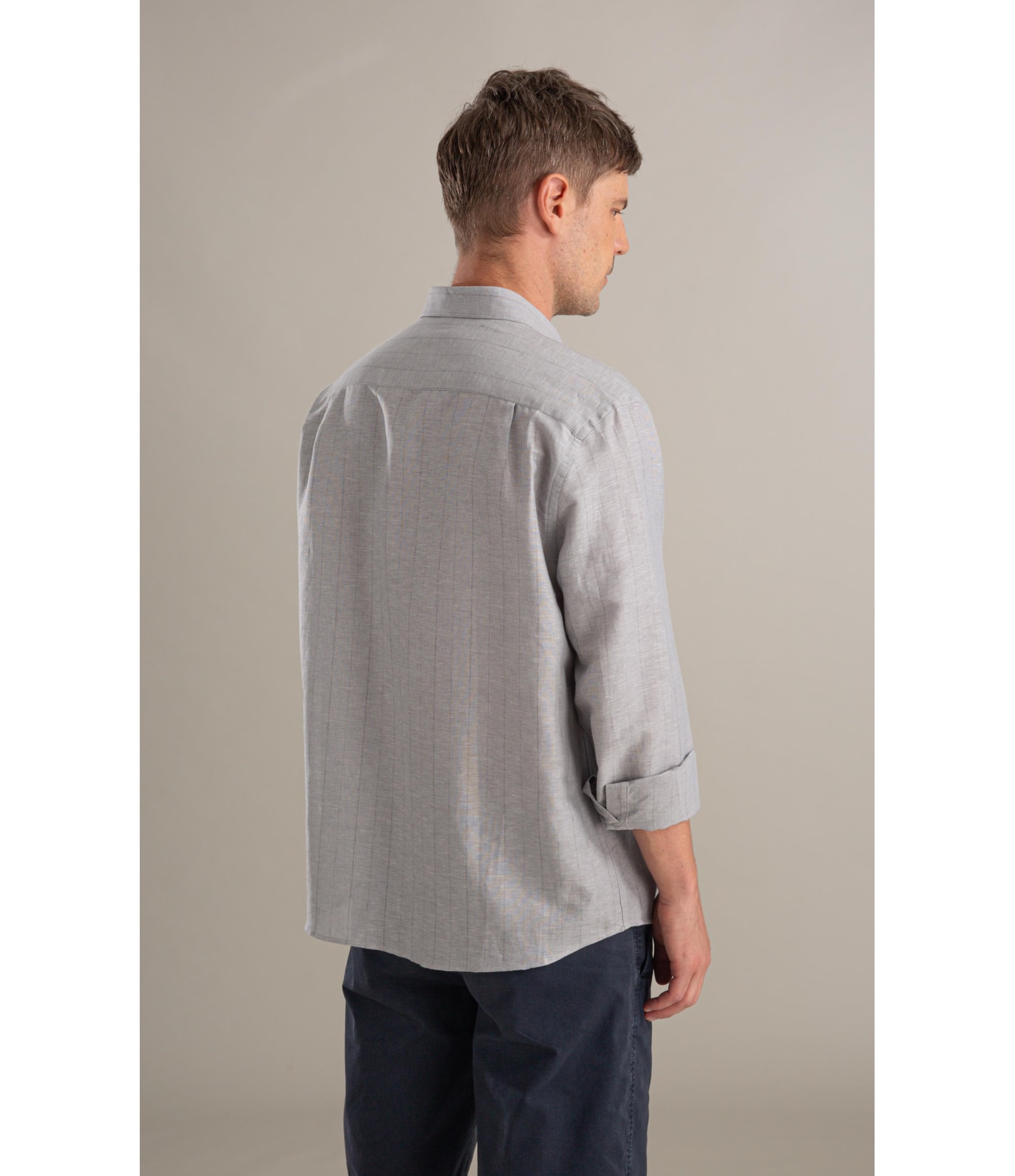 Camisa Linho  Stripes Vicente Ml Silver Gray