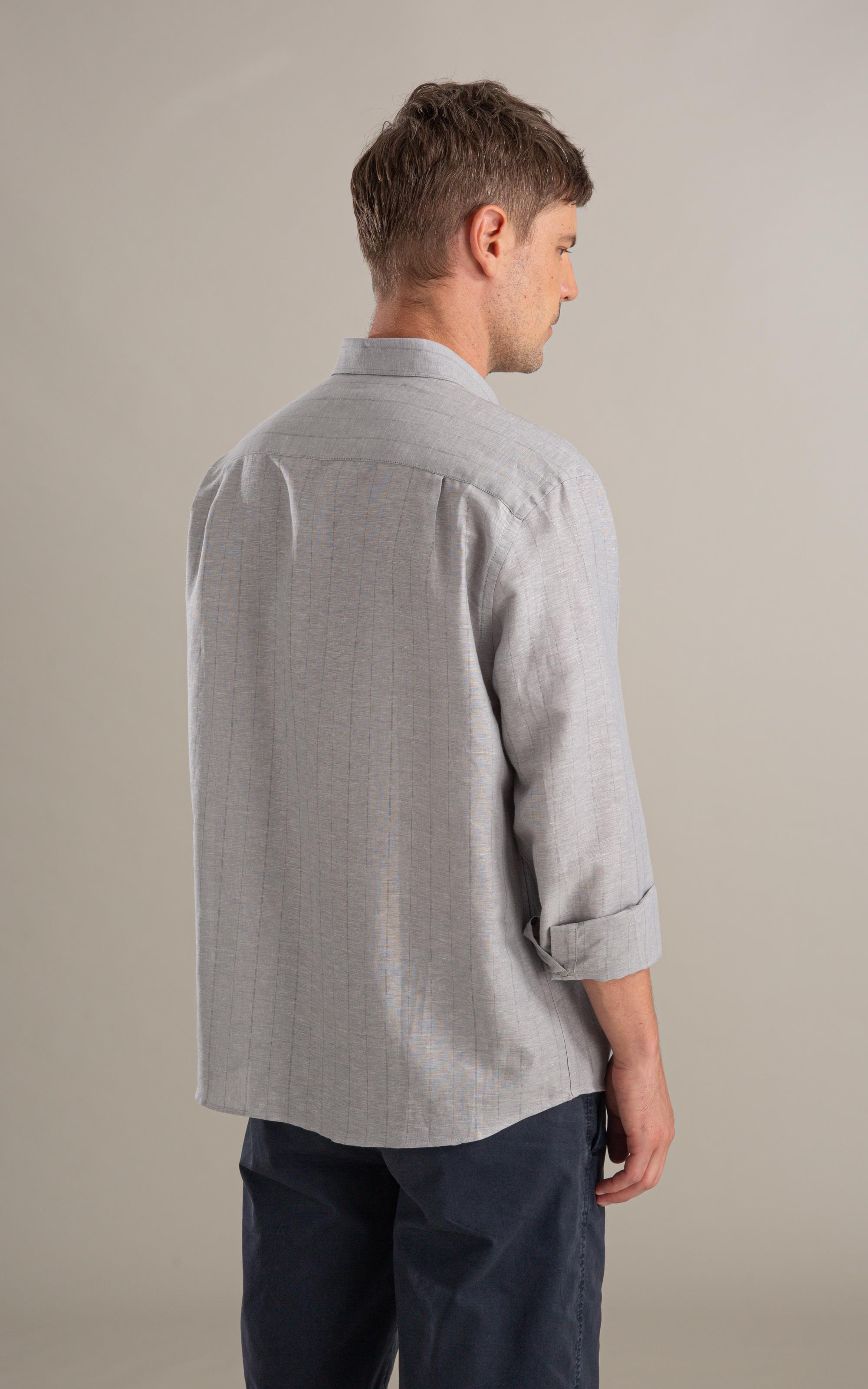 Camisa Linho  Stripes Vicente Ml Silver Gray