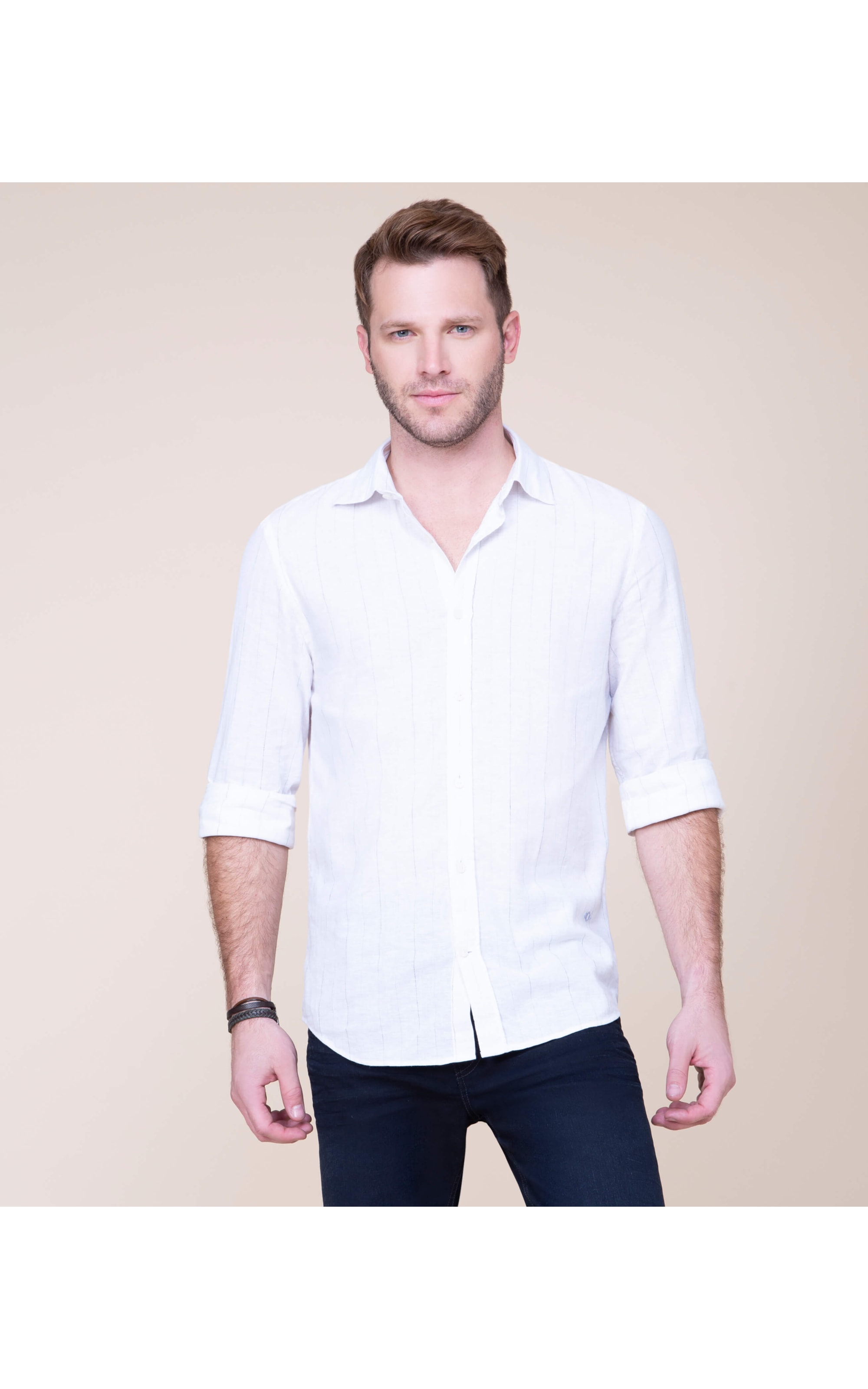 Camisa Linho  Thales Listrada Ml Azul Bic