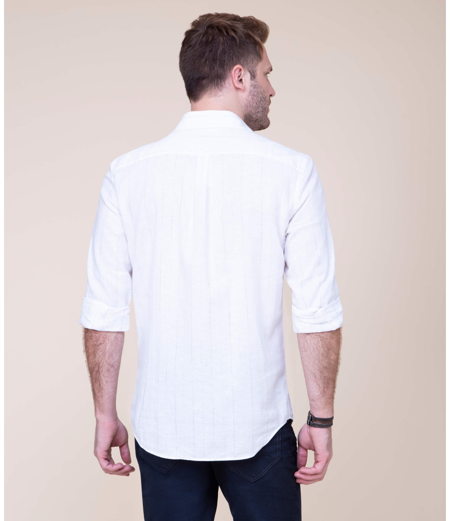 Camisa Linho  Thales Listrada Ml Azul Bic