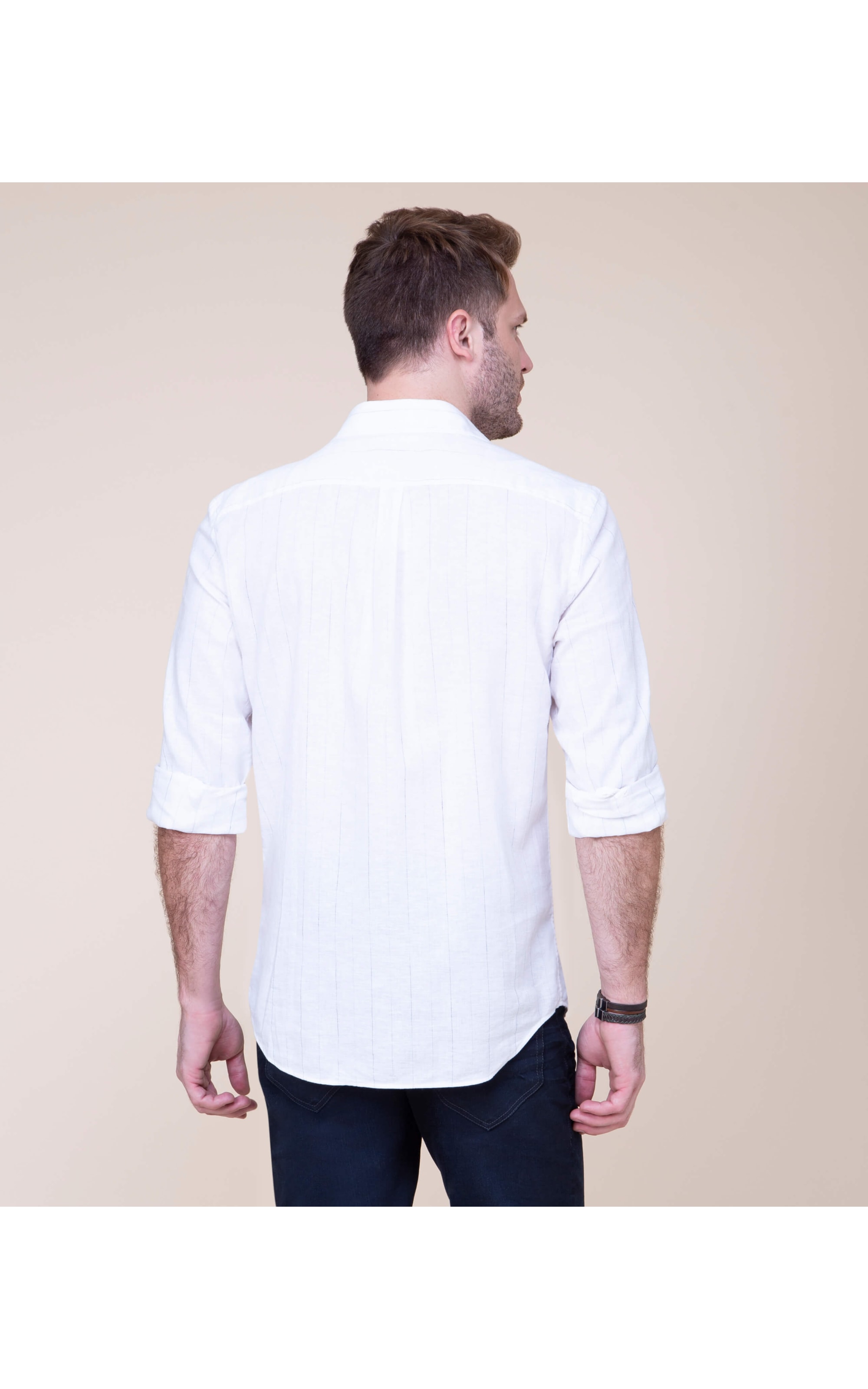 Camisa Linho  Thales Listrada Ml Azul Bic