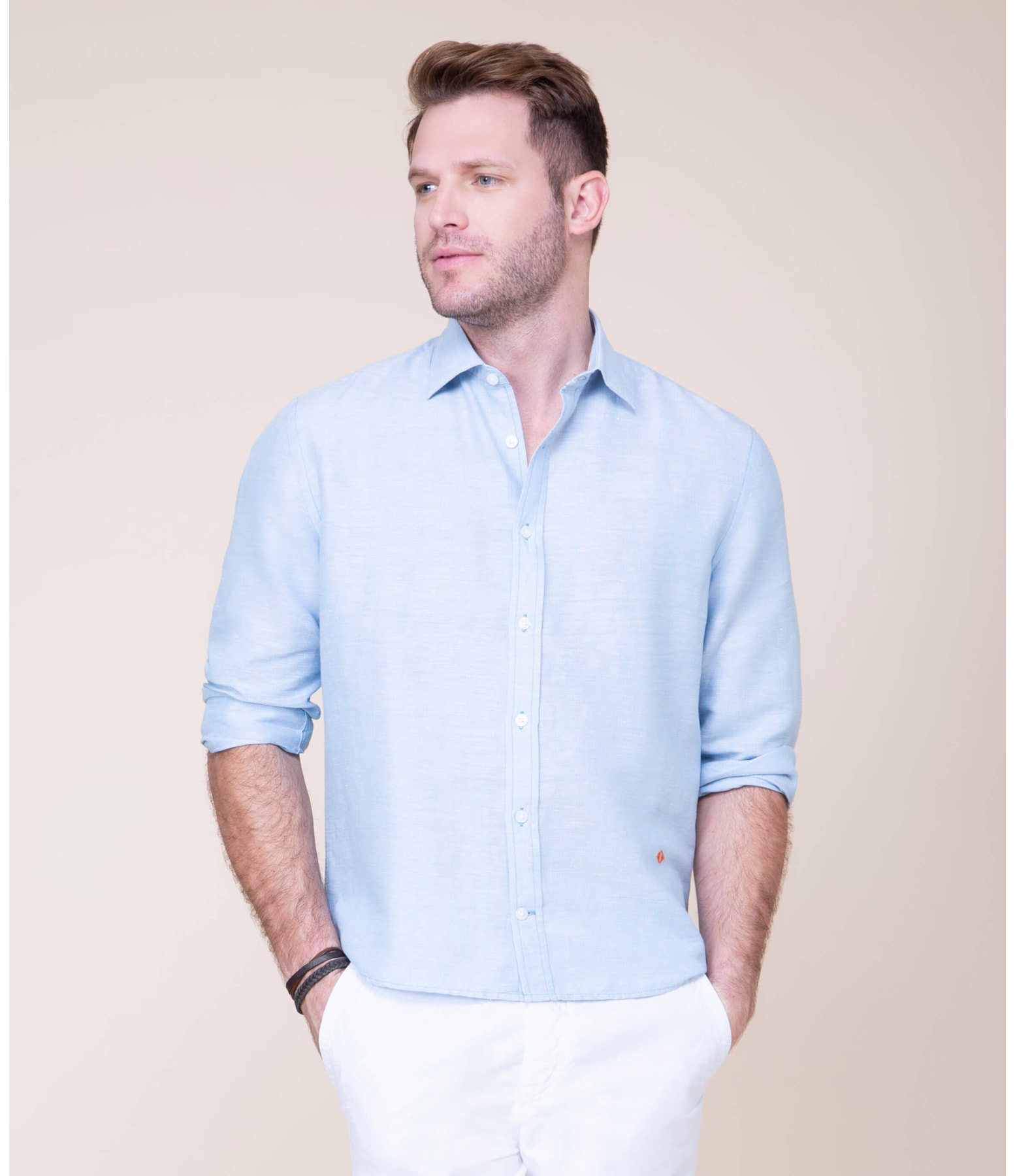 Camisa Linho  Theo Listrada Ml Oceano