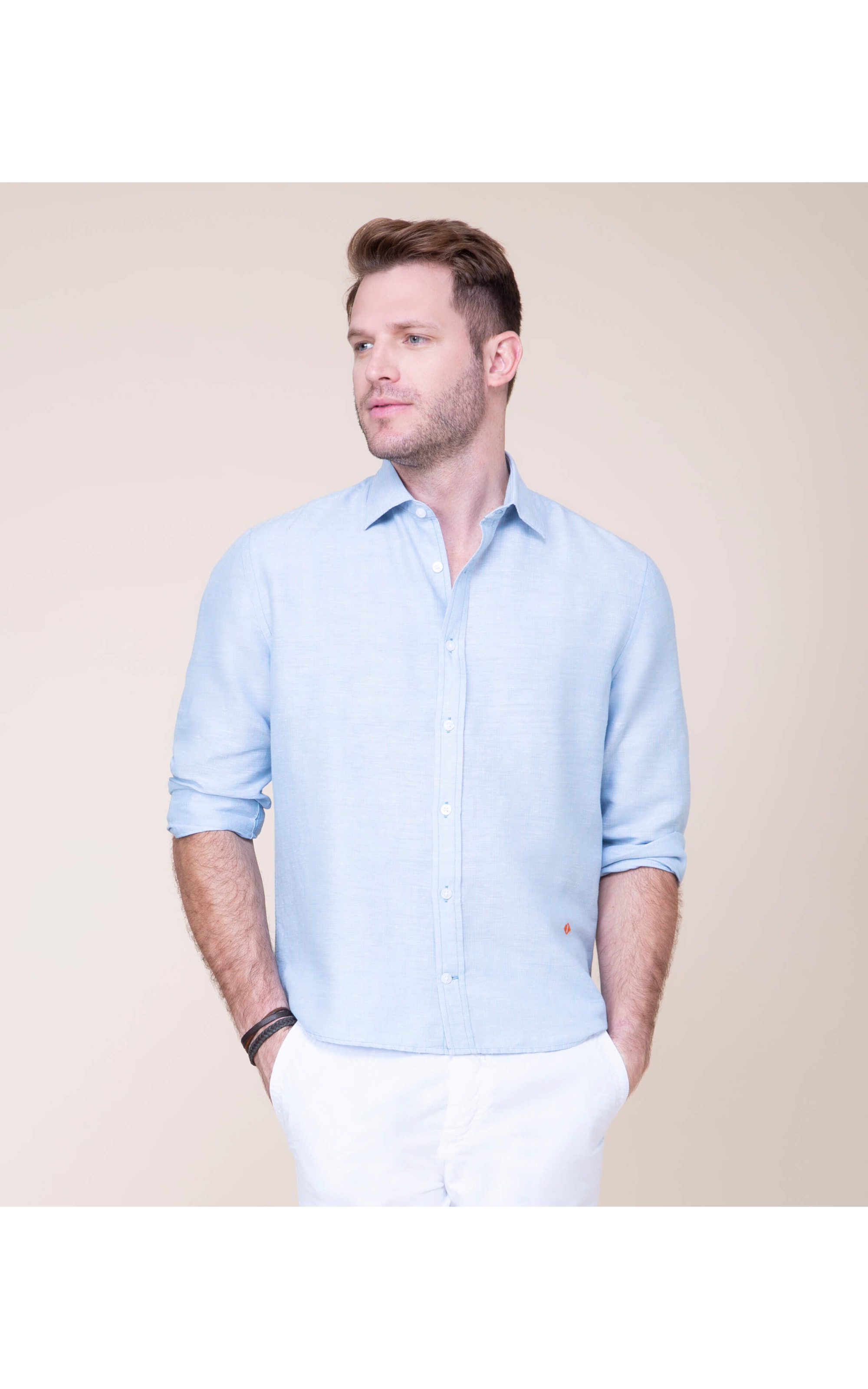 Camisa Linho  Theo Listrada Ml Oceano