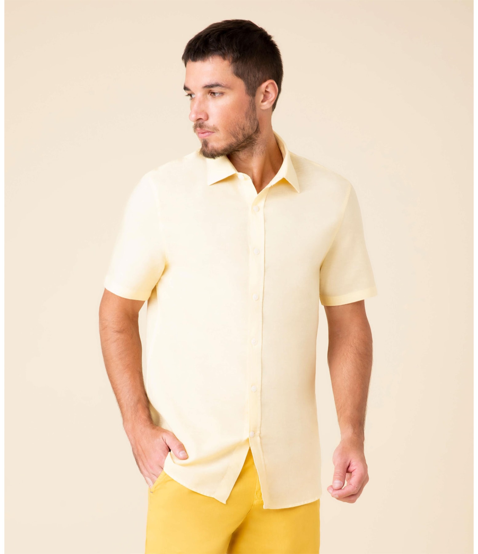 Camisa Linho  Tinturada Amarelo Claro