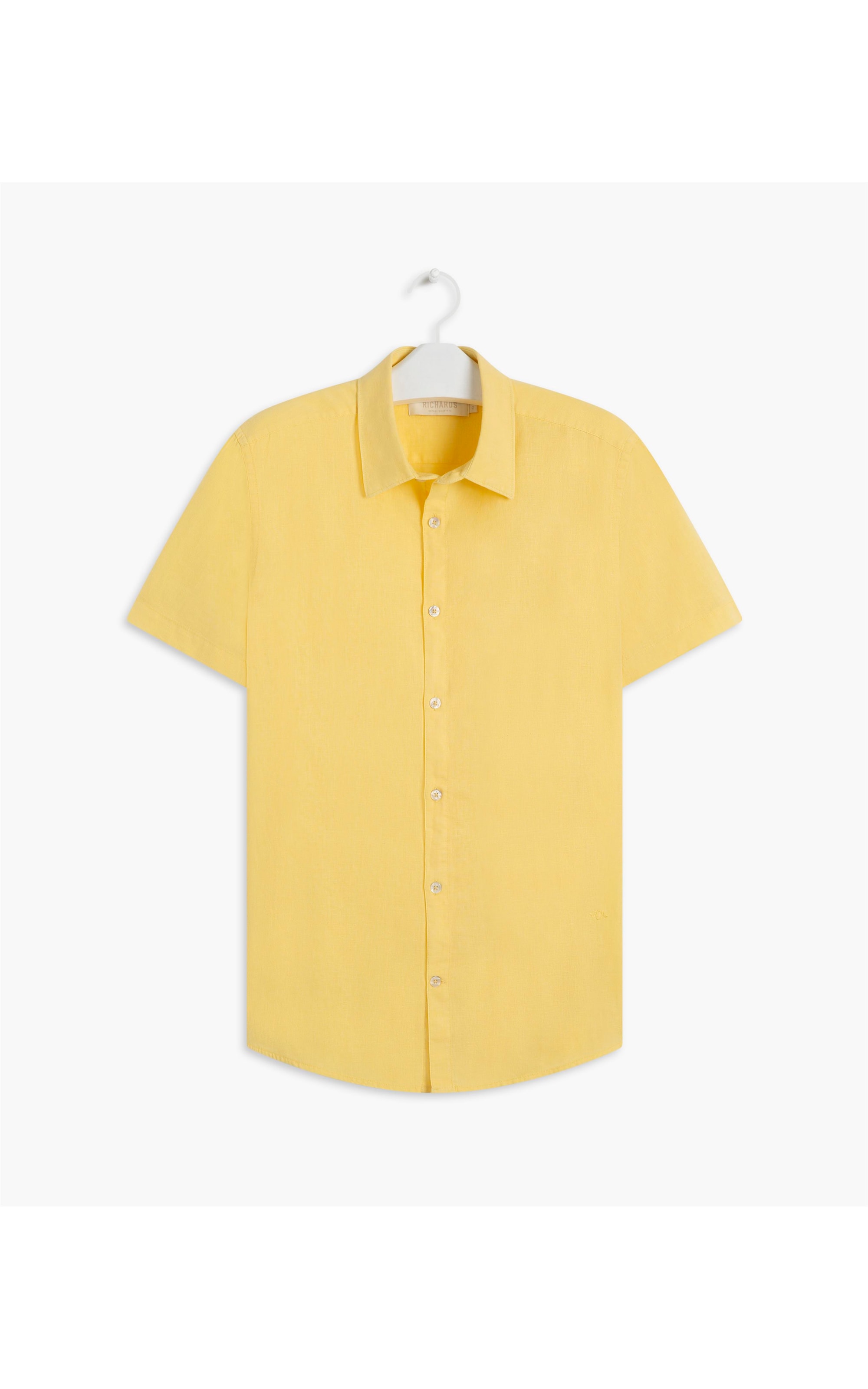 Camisa Linho  Tinturada Lisa M/c Amarelo