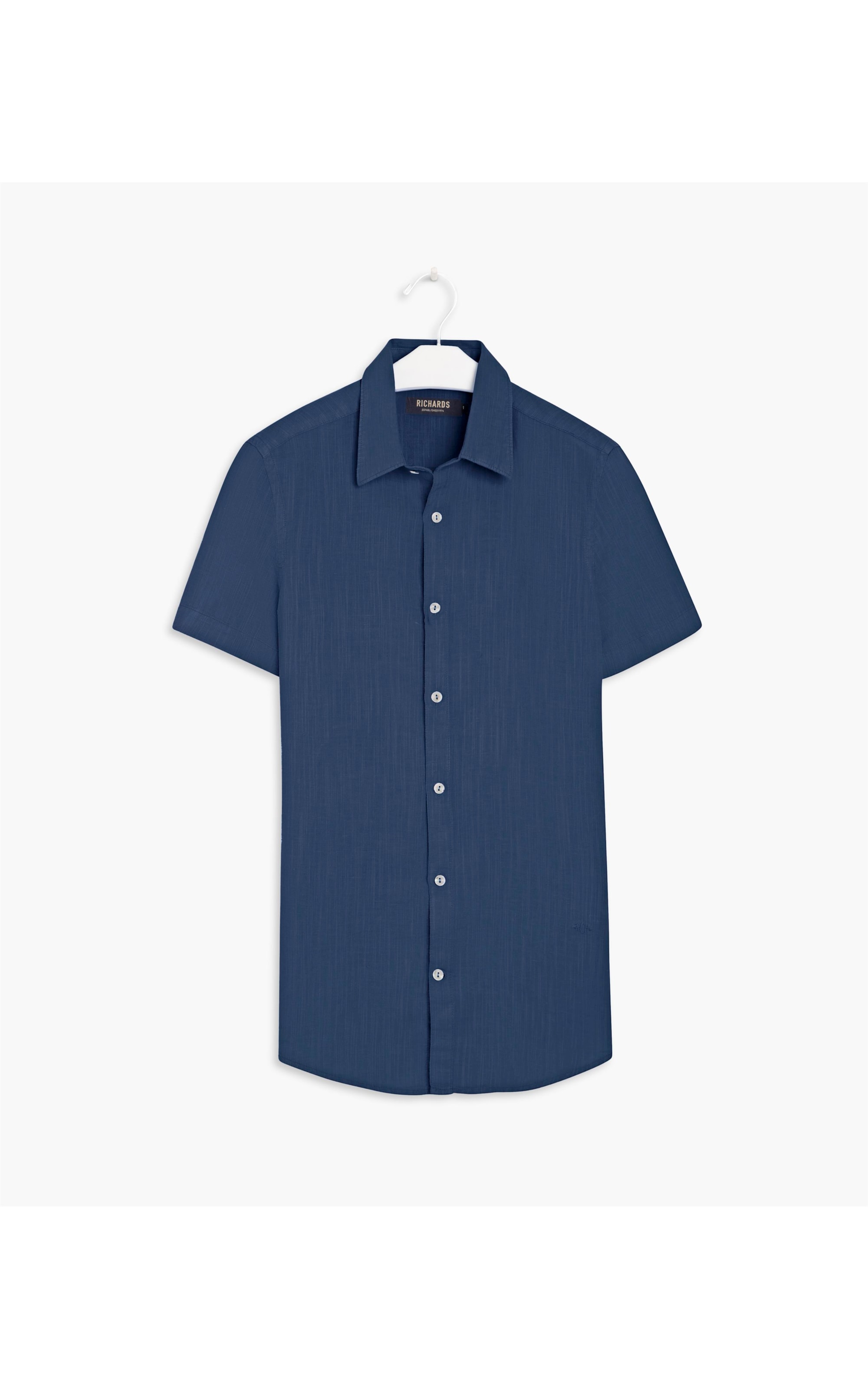 Camisa Linho  Tinturada Lisa M/c Azul Marinho