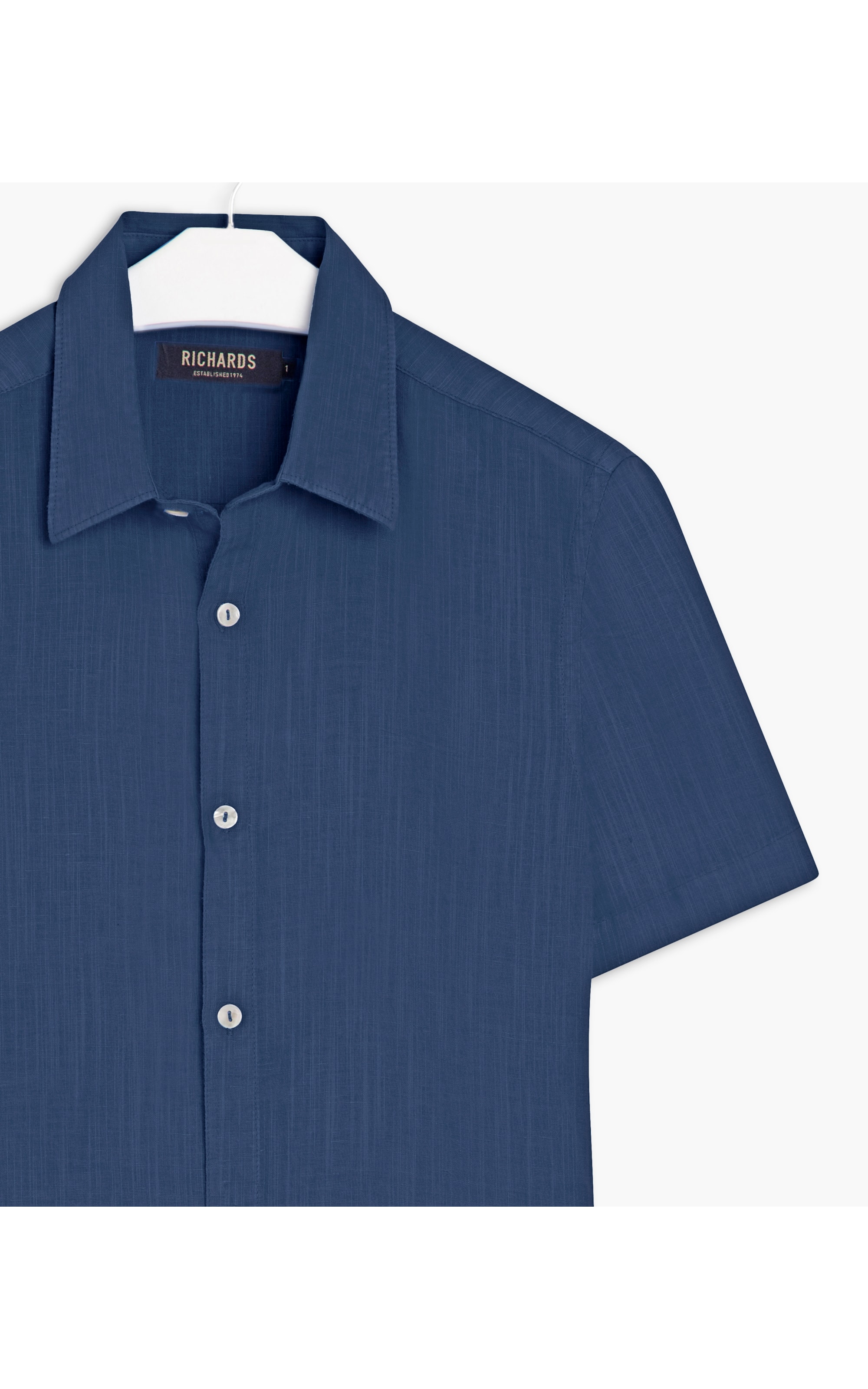 Camisa Linho  Tinturada Lisa M/c Azul Marinho