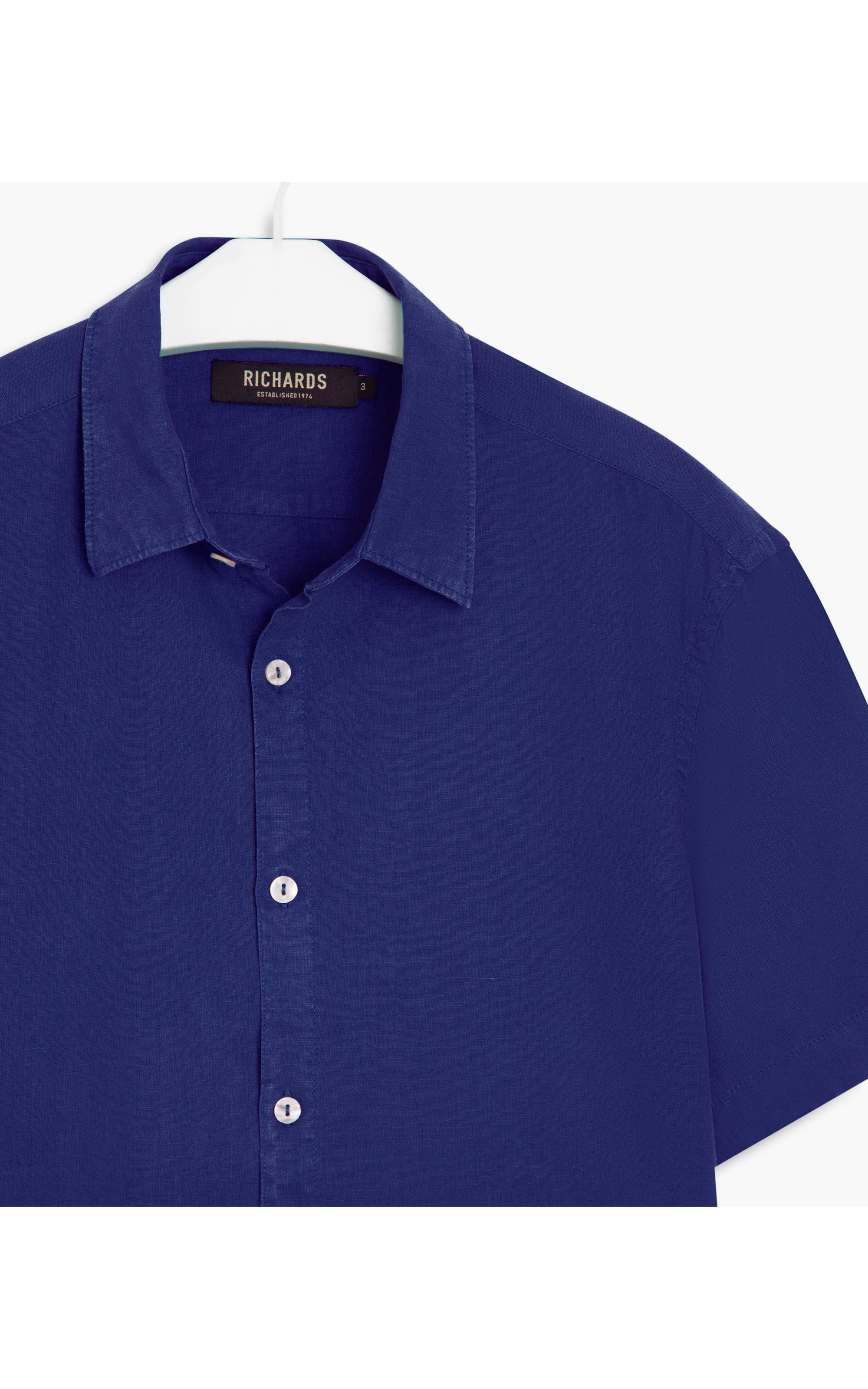 Camisa Linho  Tinturada Lisa M/c Azulão