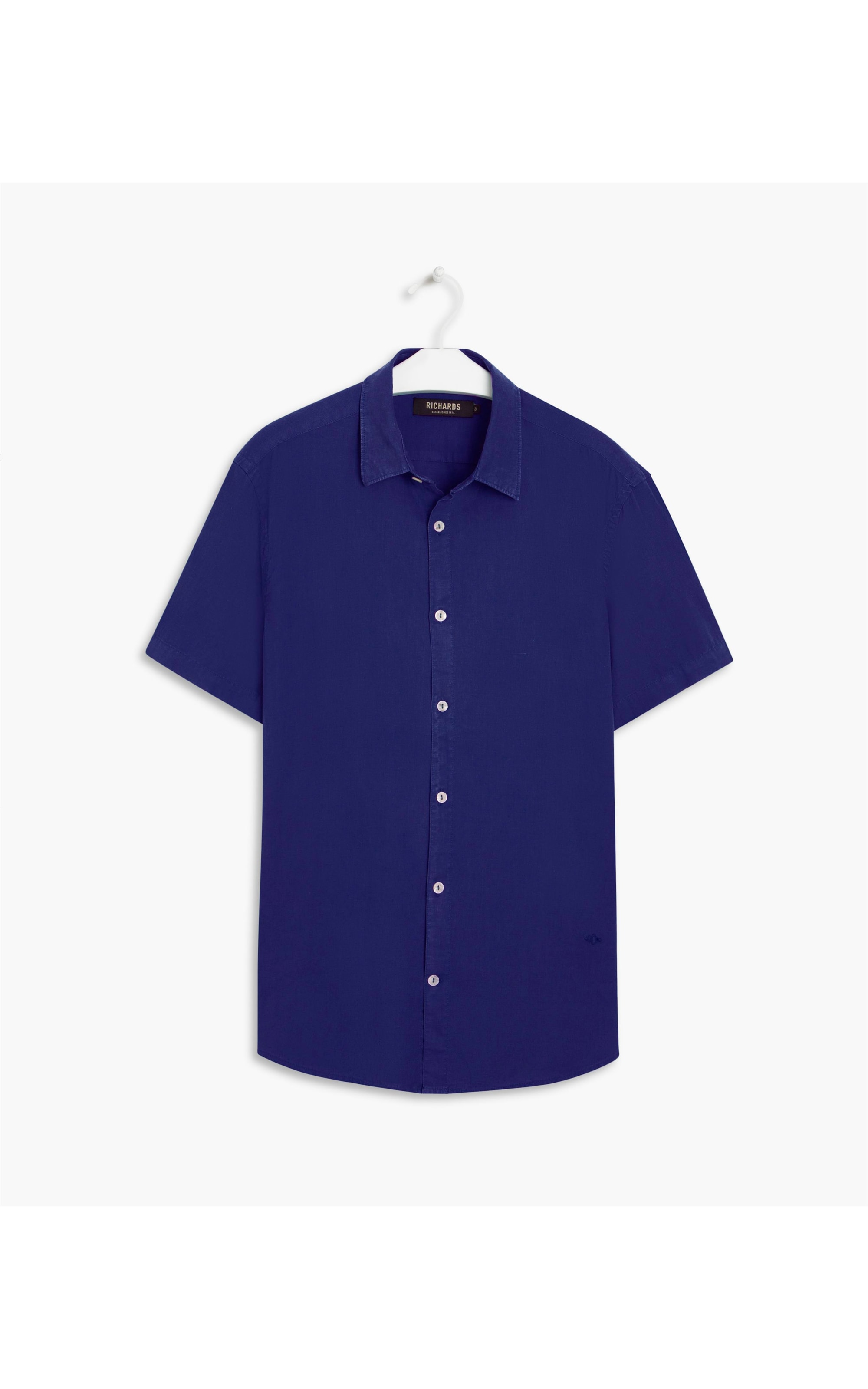 Camisa Linho  Tinturada Lisa M/c Azulão