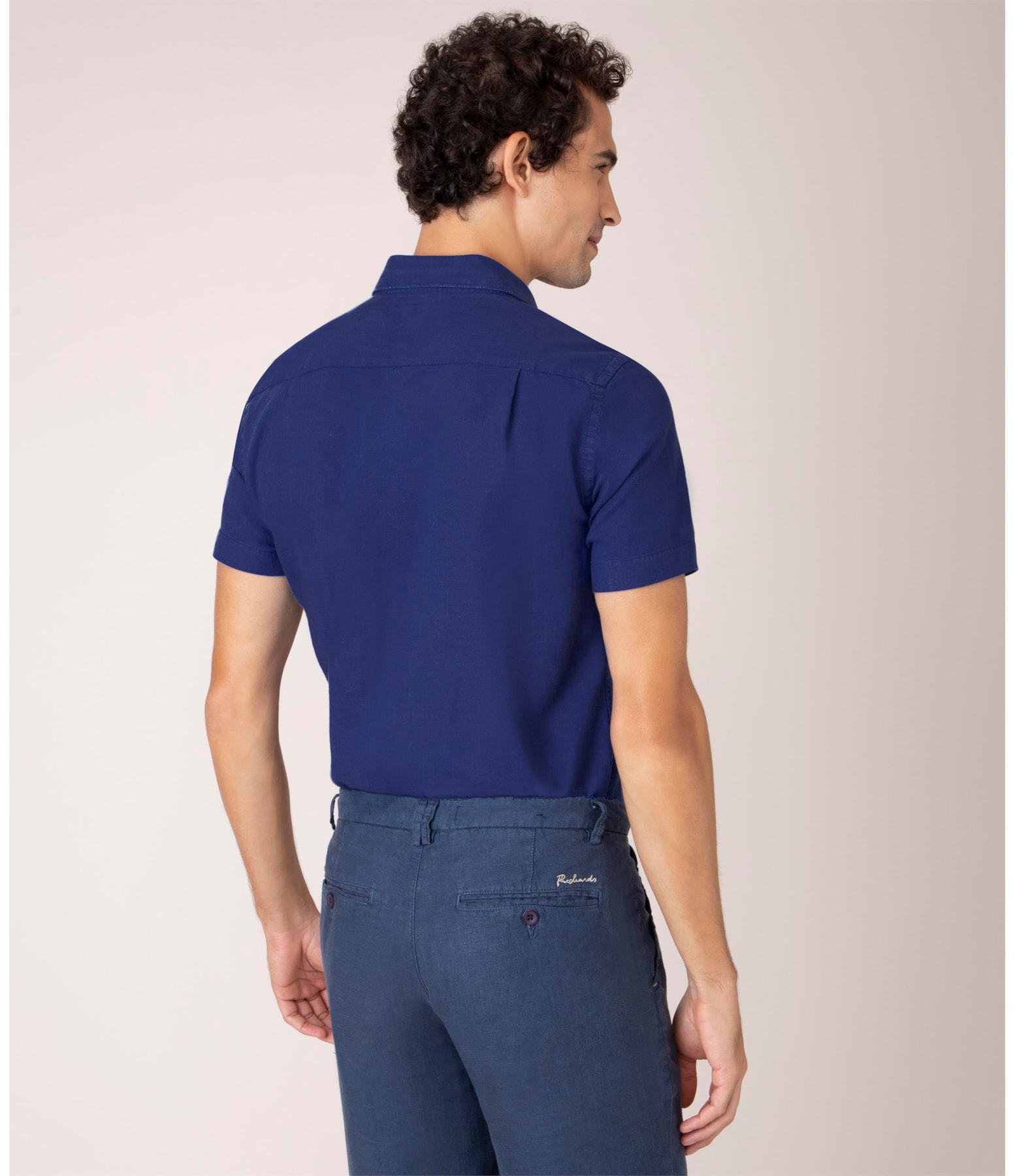 Camisa Linho  Tinturada Lisa M/c Azulão