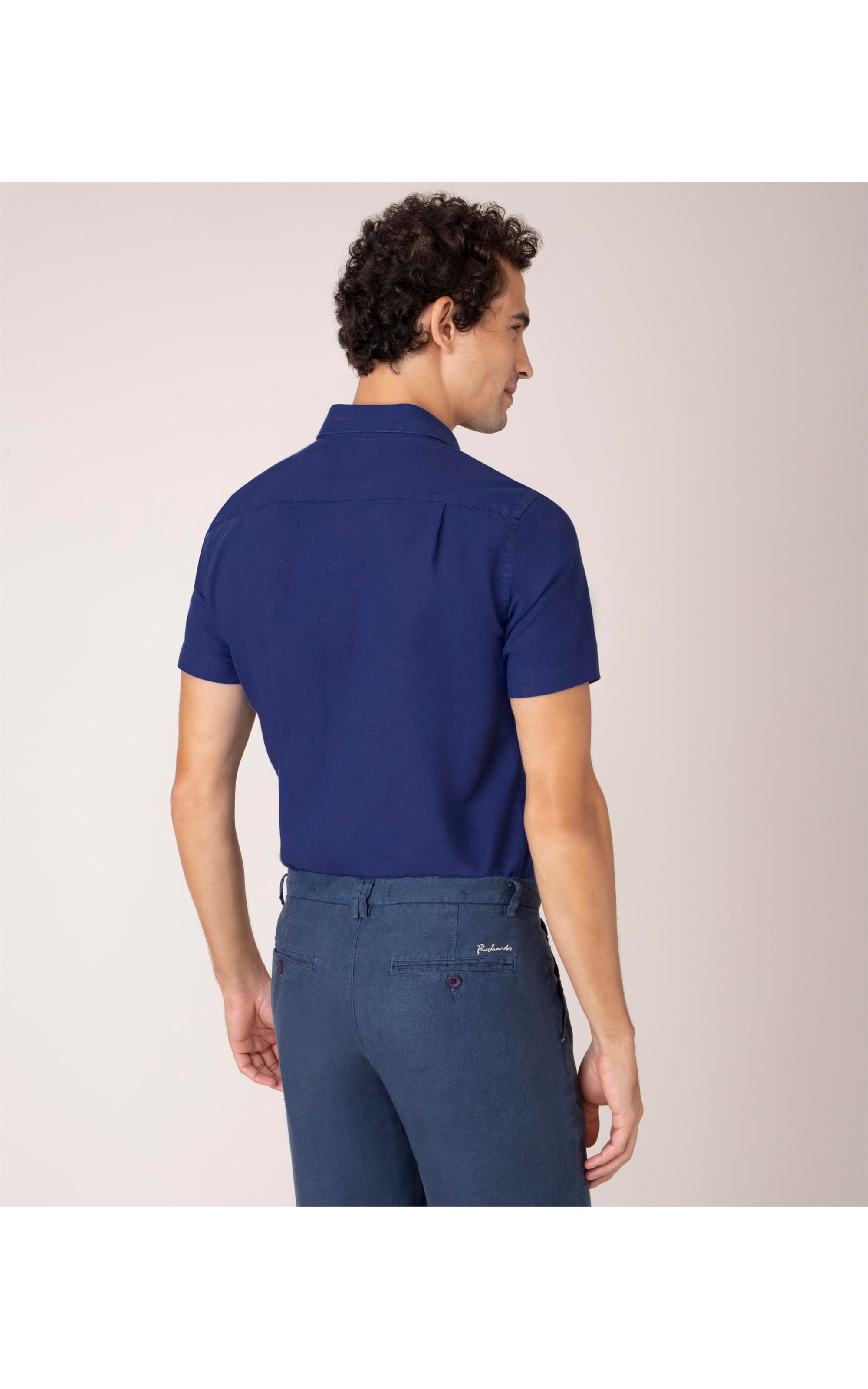 Camisa Linho  Tinturada Lisa M/c Azulão