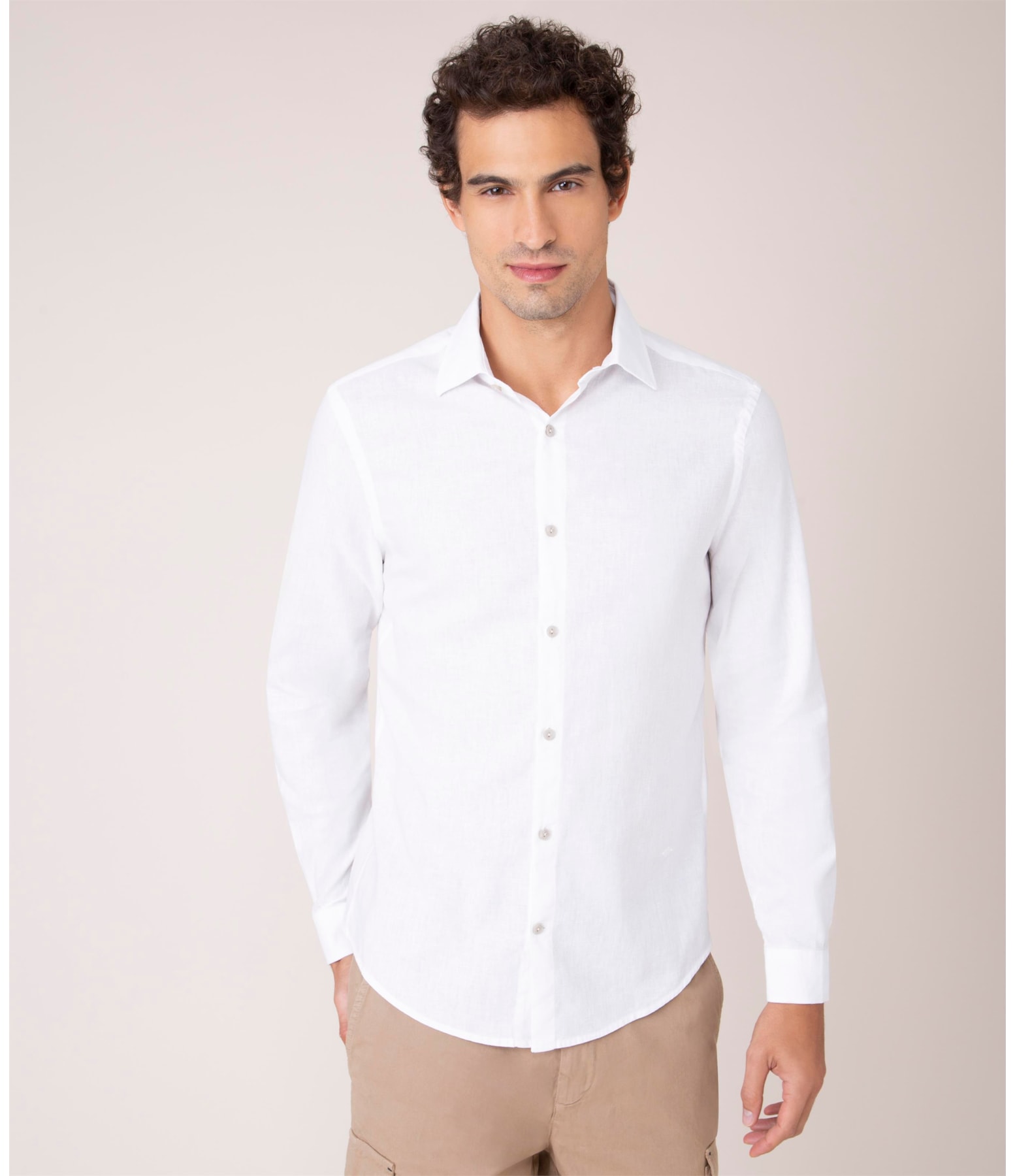 Camisa Linho  Tinturada Lisa Ml Branco