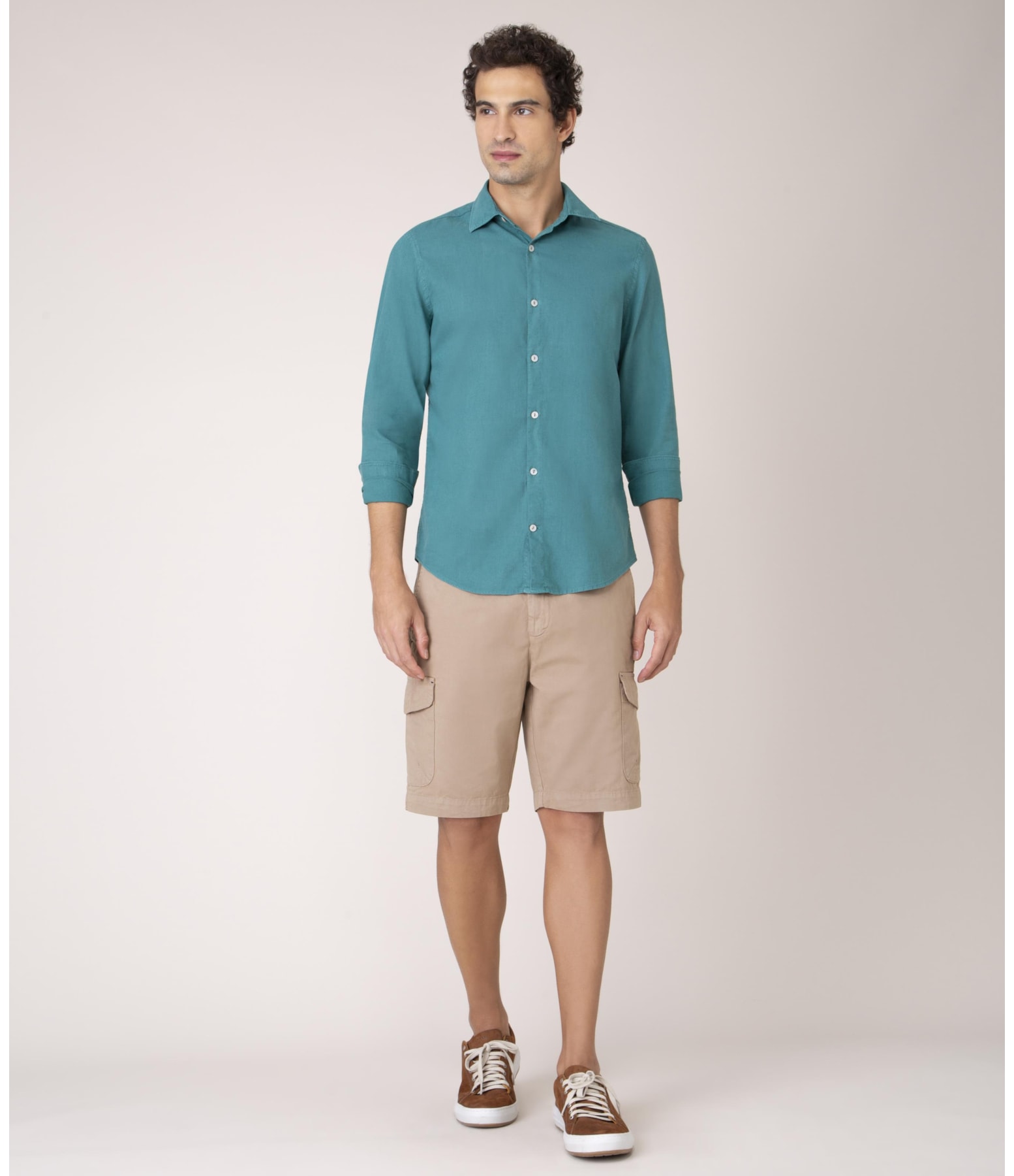 Camisa Linho  Tinturada Lisa Ml Verde Escuro