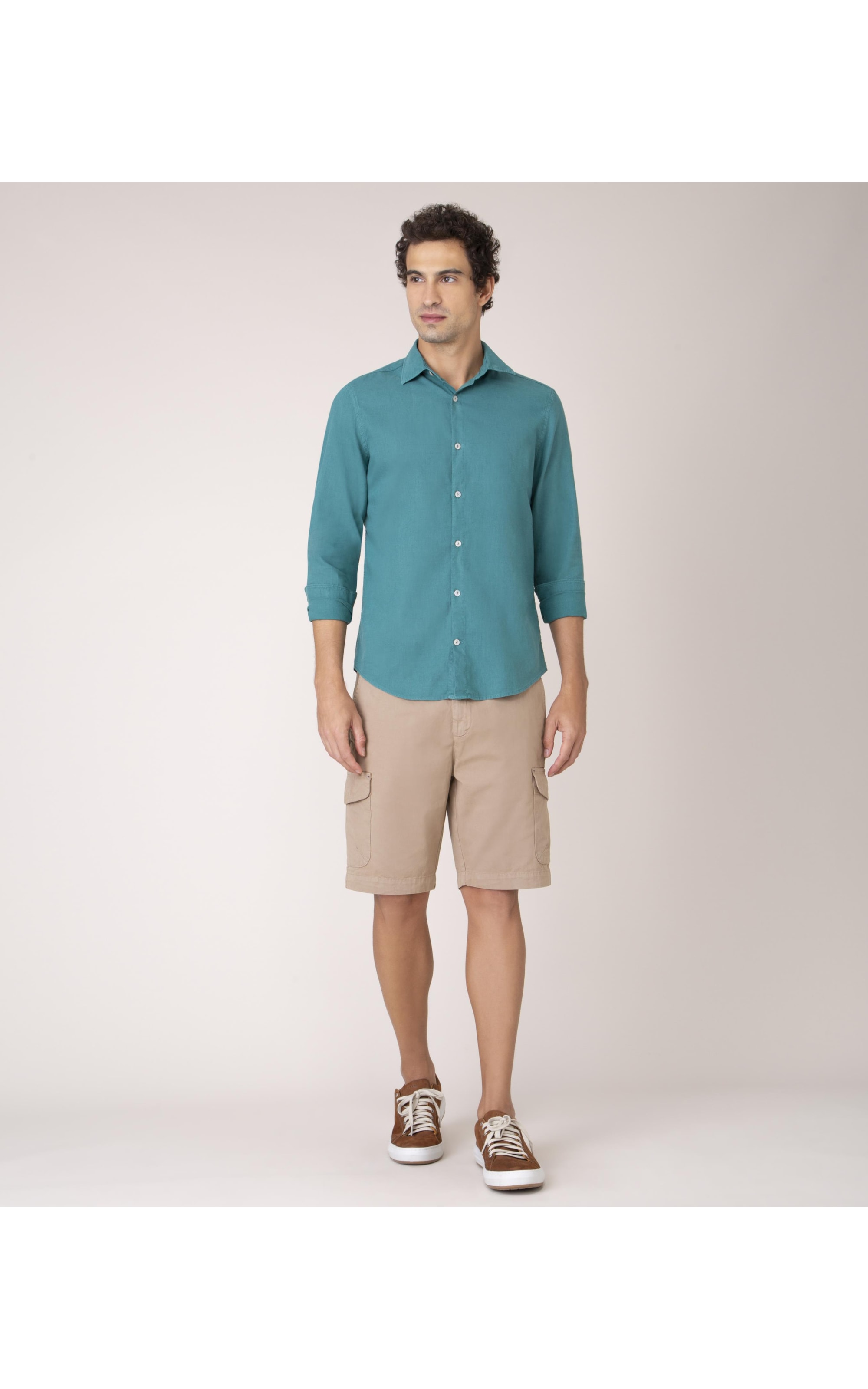 Camisa Linho  Tinturada Lisa Ml Verde Escuro