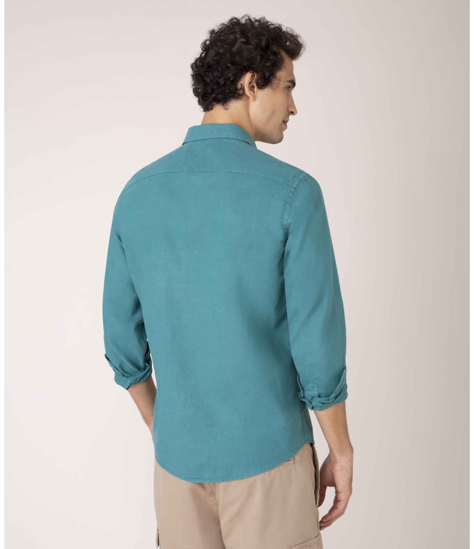 Camisa Linho  Tinturada Lisa Ml Verde Escuro