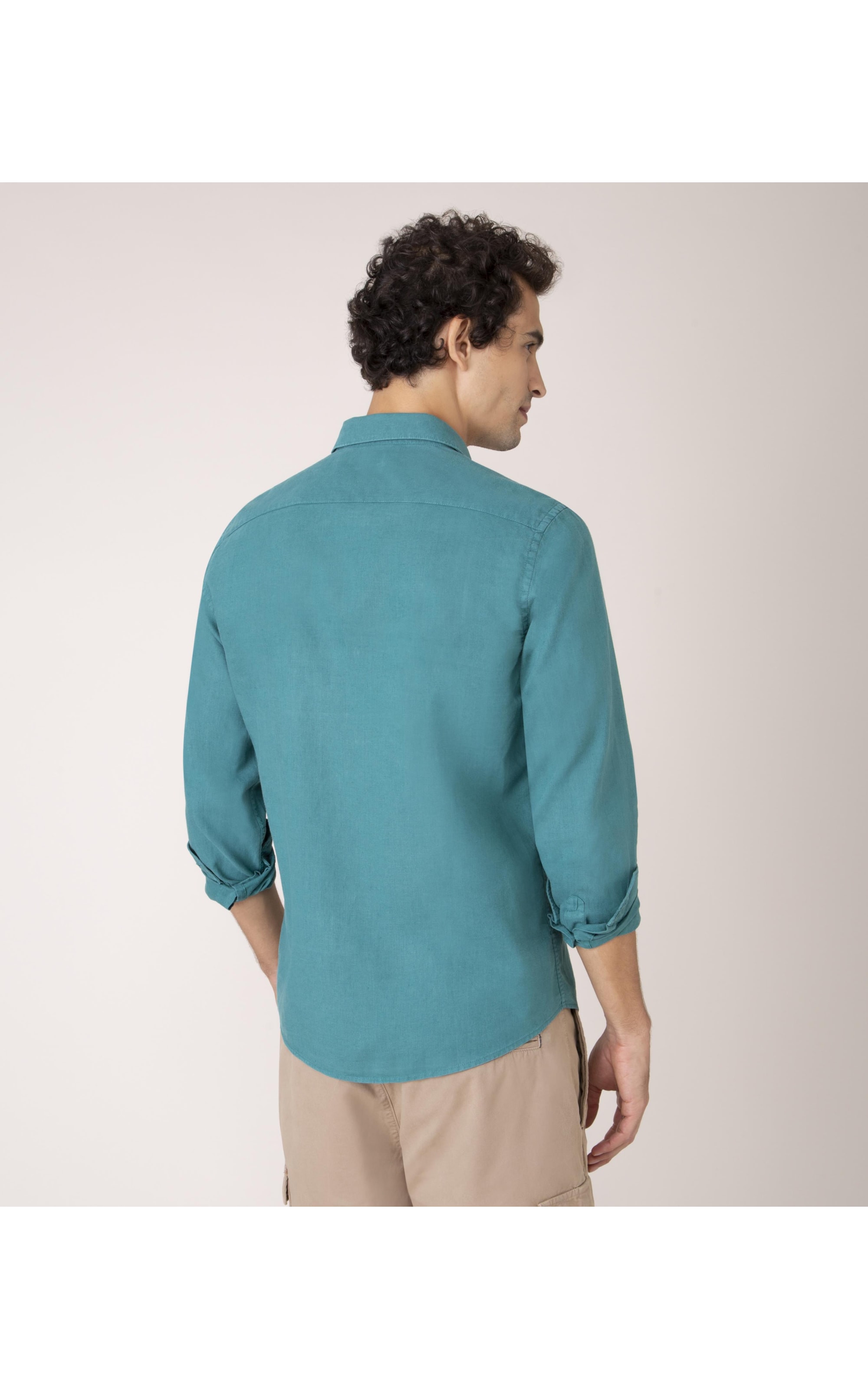 Camisa Linho  Tinturada Lisa Ml Verde Escuro