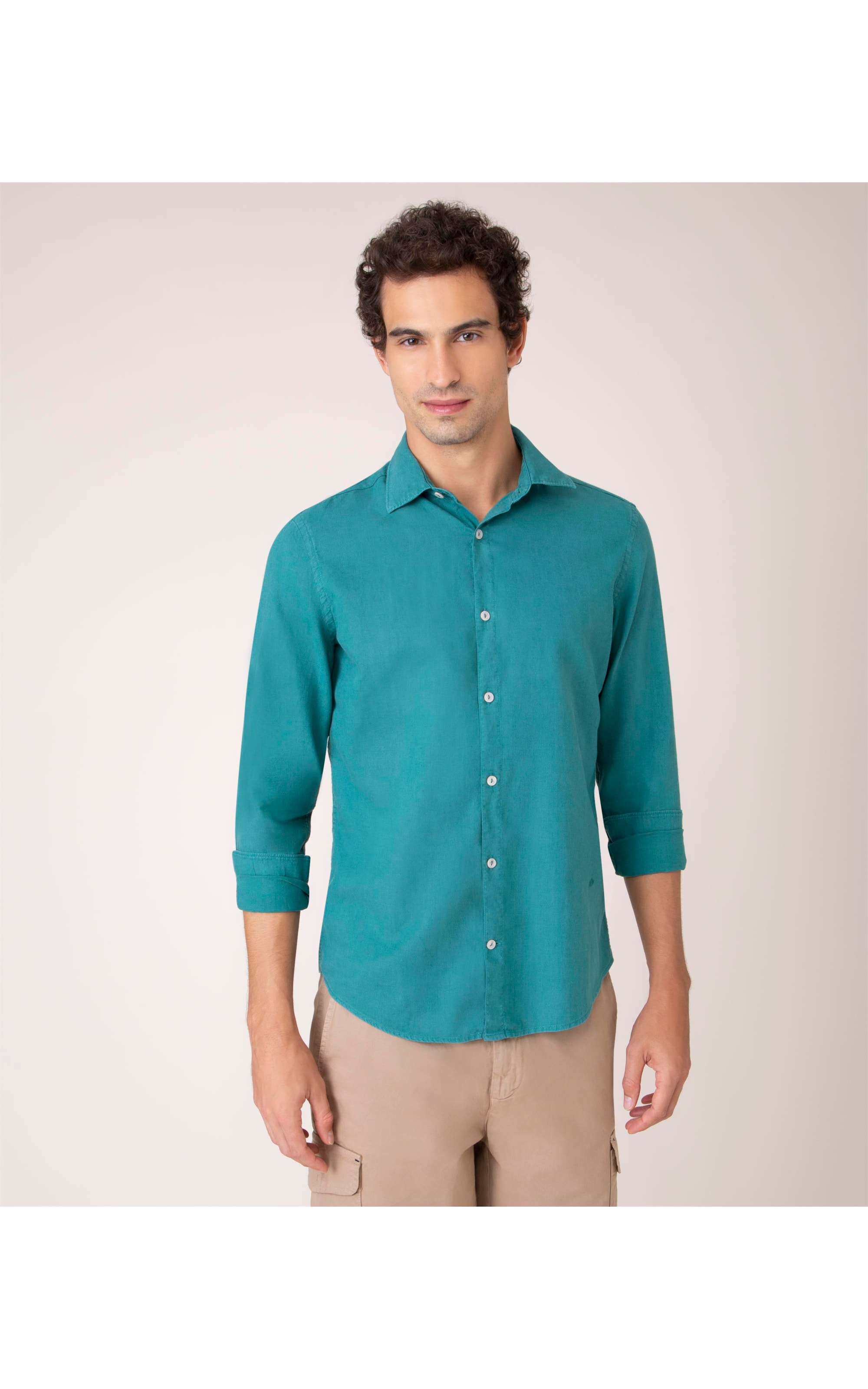 Camisa Linho  Tinturada Lisa Ml Verde Escuro