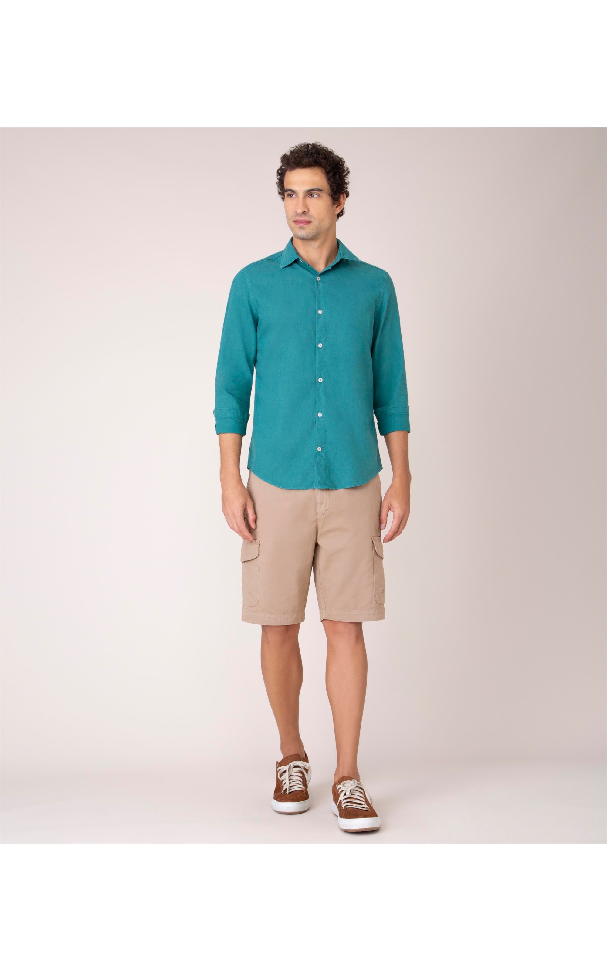 Camisa Linho  Tinturada Lisa Ml Verde Escuro