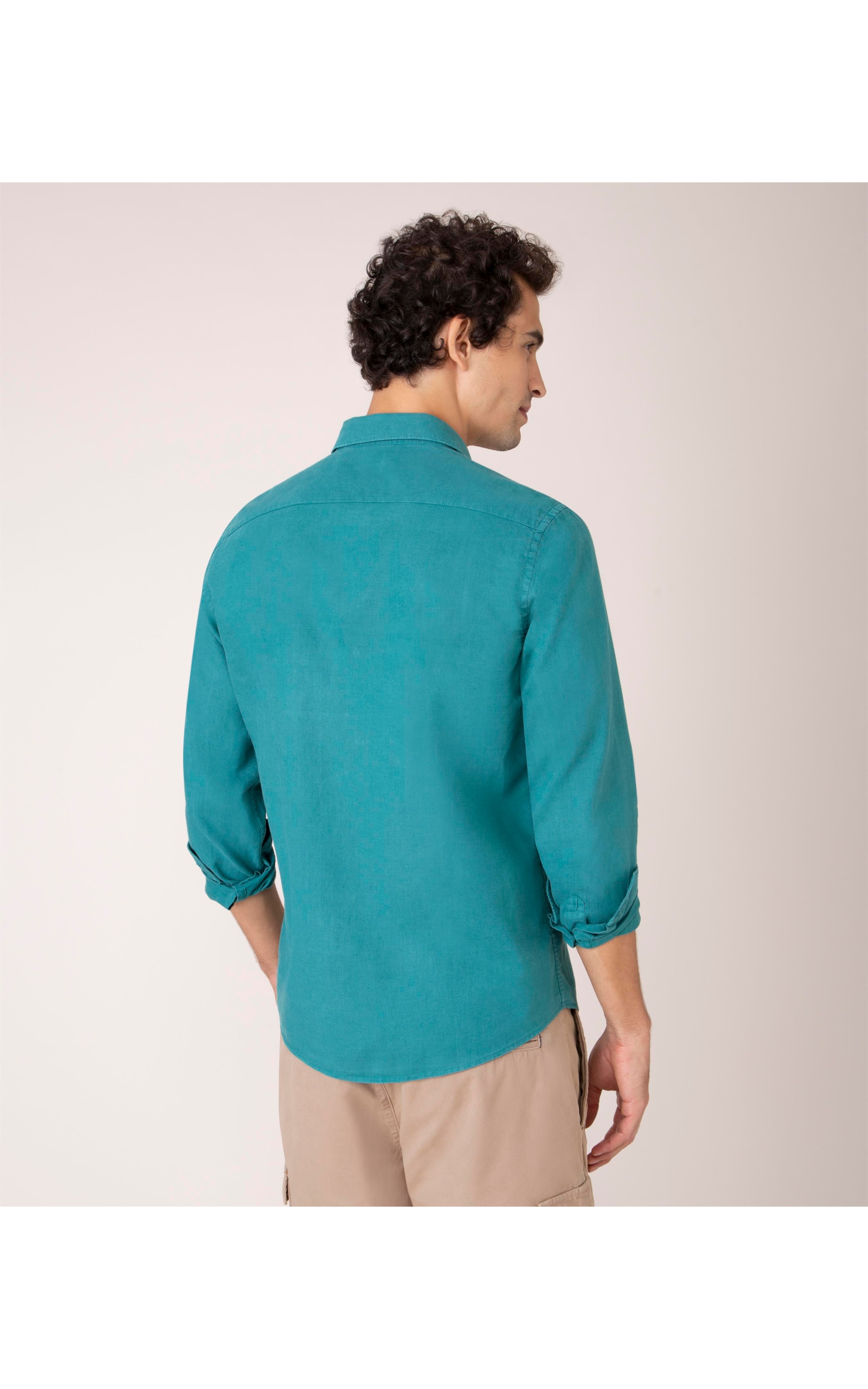Camisa Linho  Tinturada Lisa Ml Verde Escuro