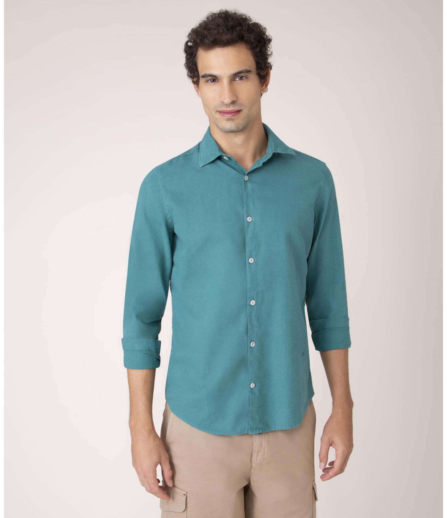 Camisa Linho  Tinturada Lisa Ml Verde Escuro