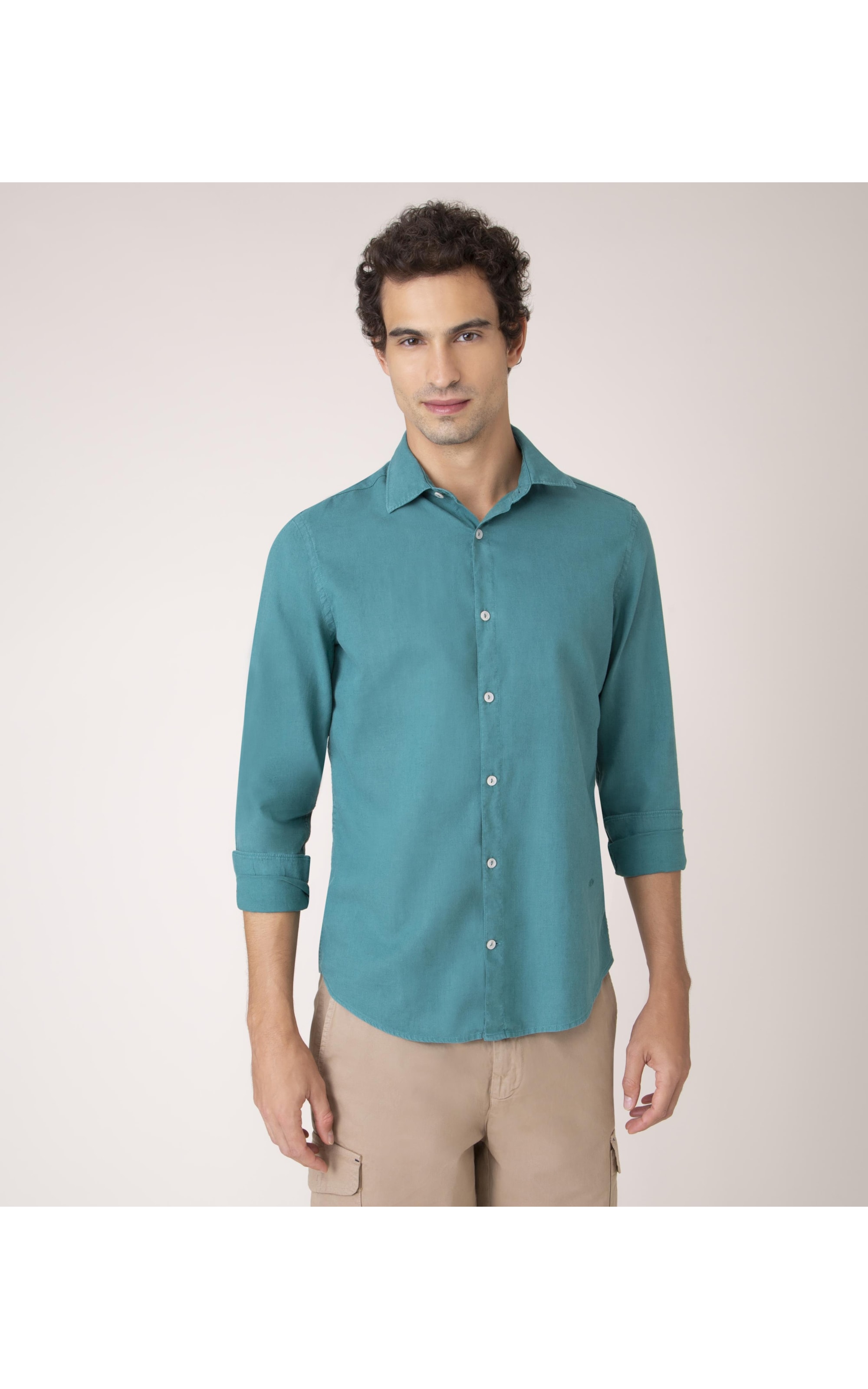 Camisa Linho  Tinturada Lisa Ml Verde Escuro