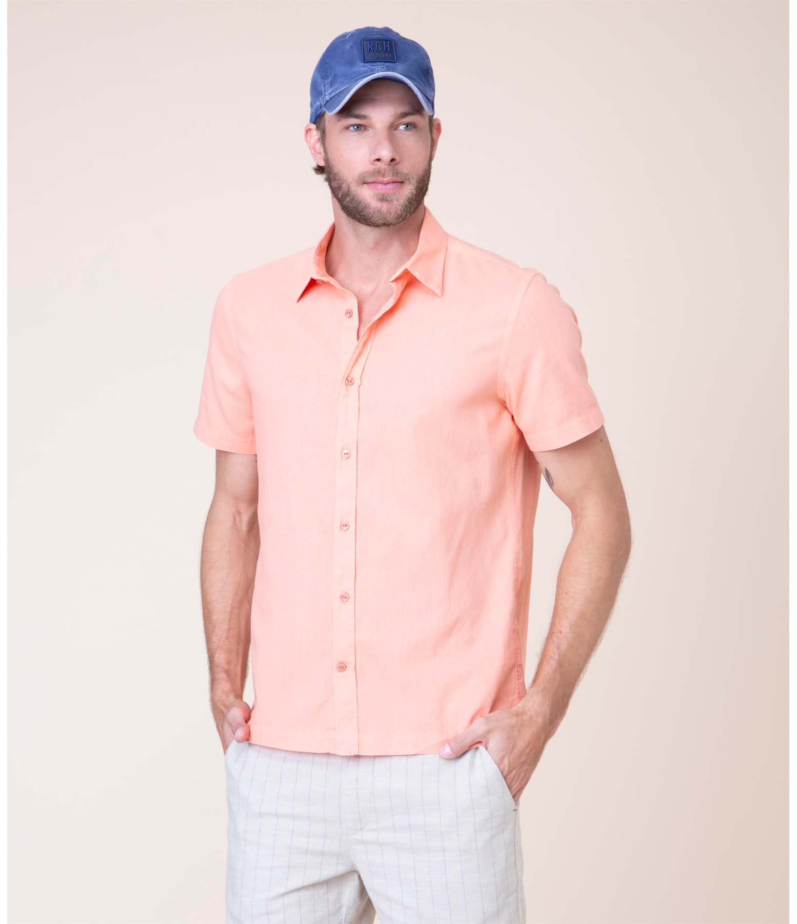 Camisa Linho  Tinturada Salmao