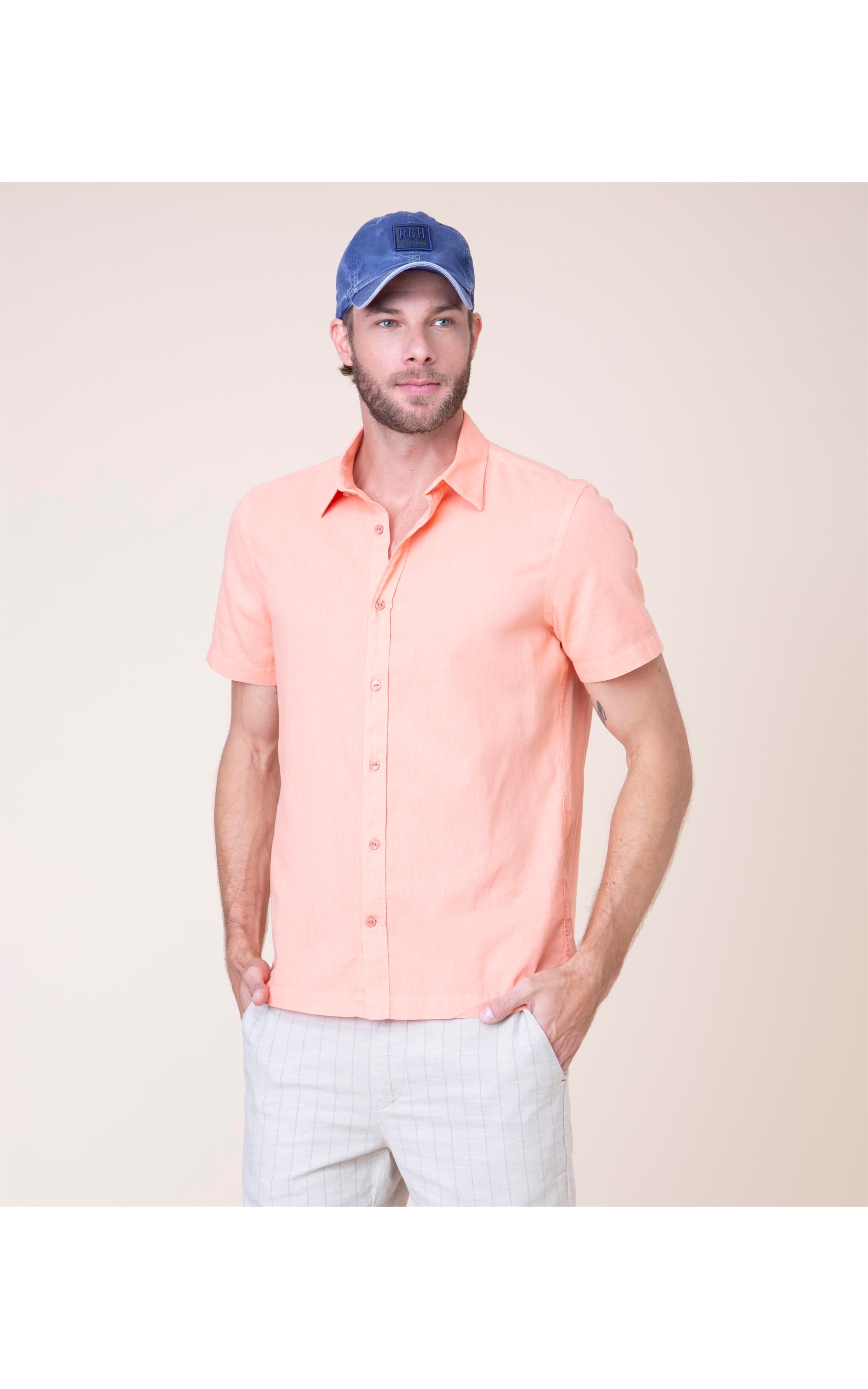 Camisa Linho  Tinturada Salmao