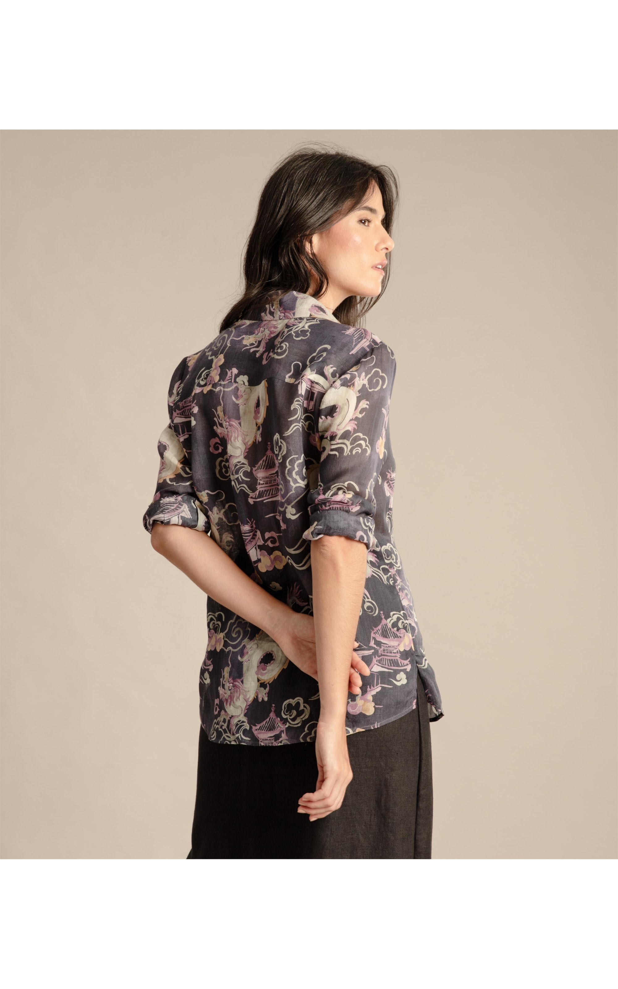 Camisa Linho Tokio Dragão Purple Blue