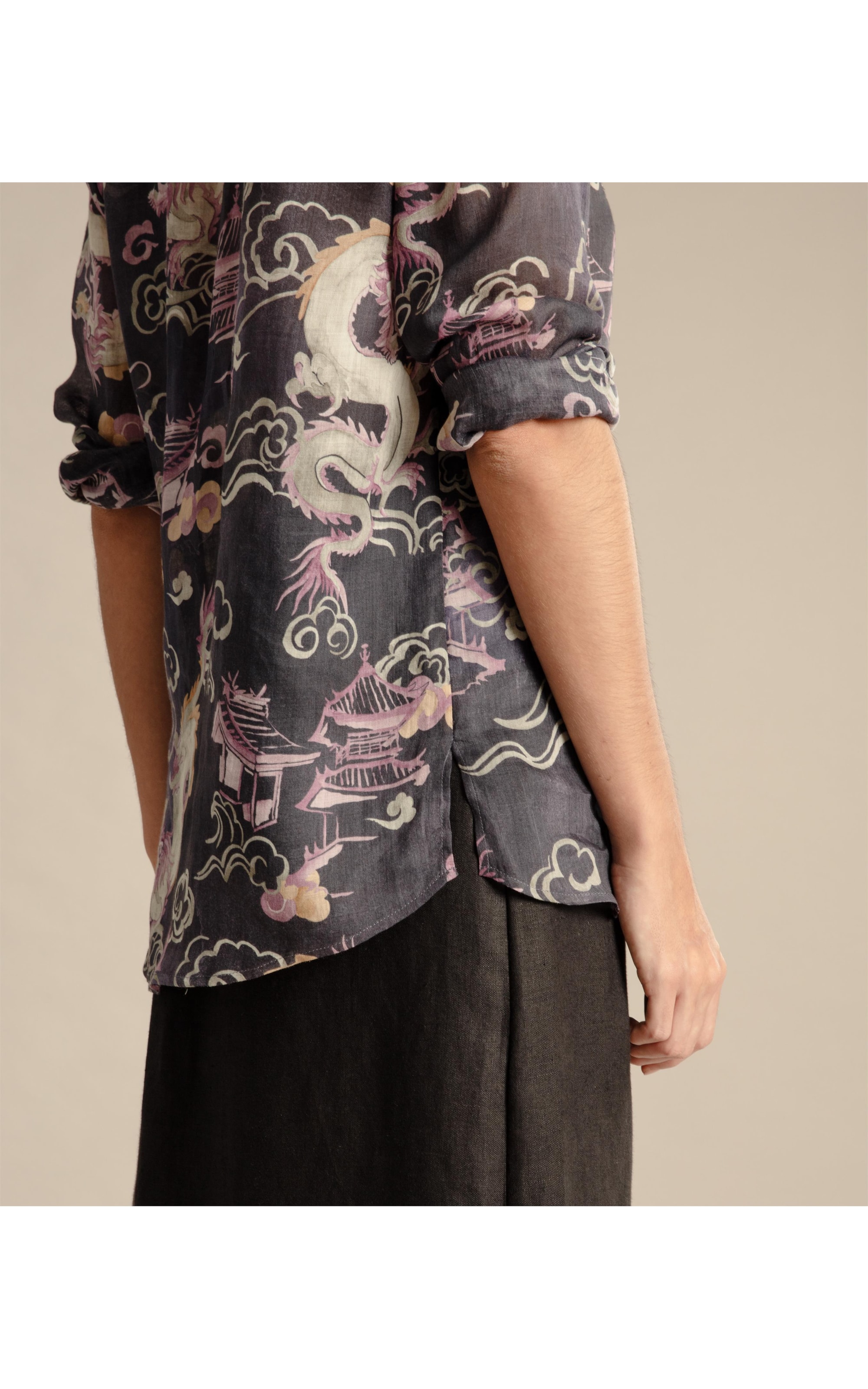 Camisa Linho Tokio Dragão Purple Blue