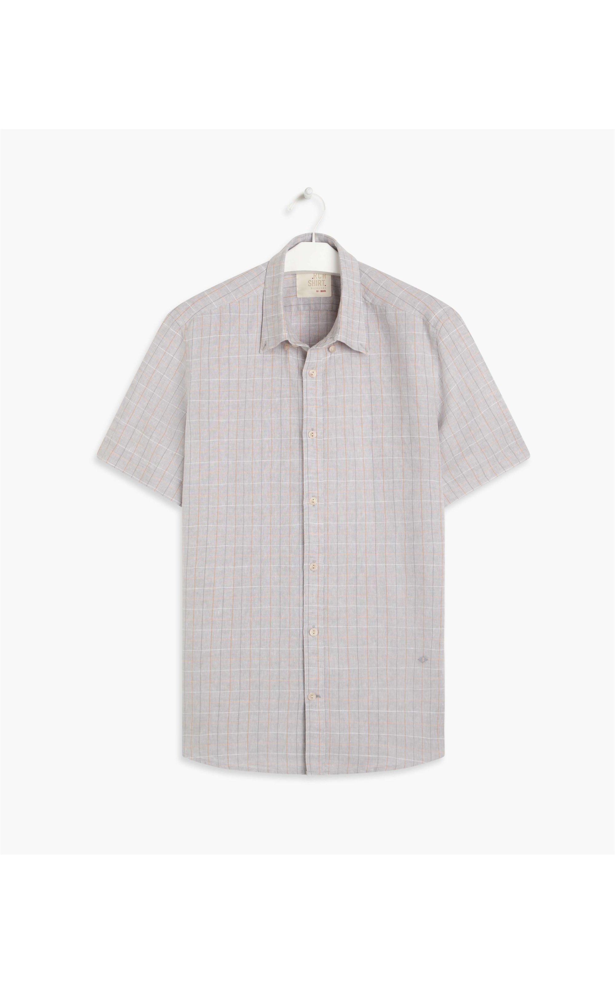 Camisa Linho  Tony Xadrez Mc Cinza Claro