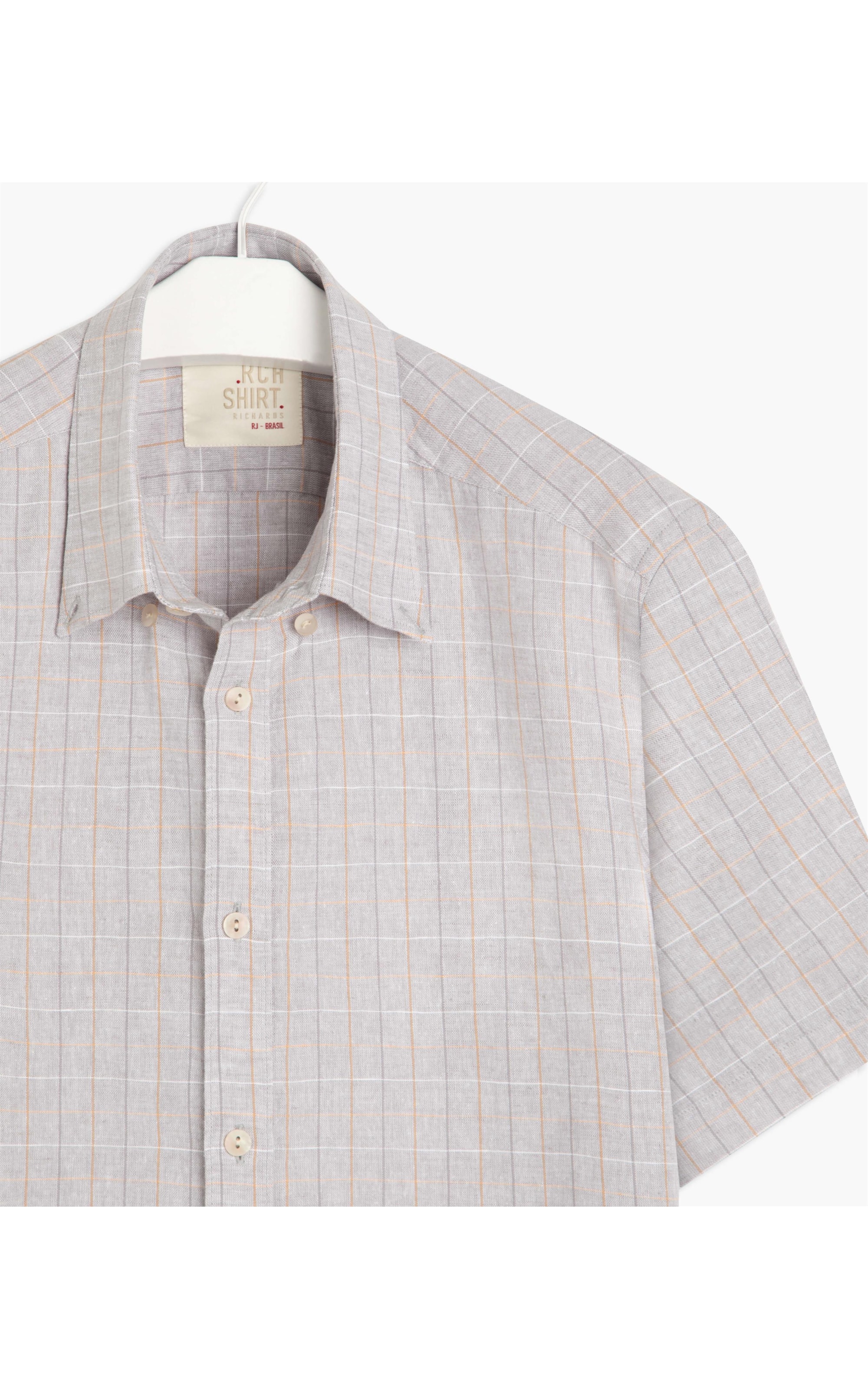 Camisa Linho  Tony Xadrez Mc Cinza Claro