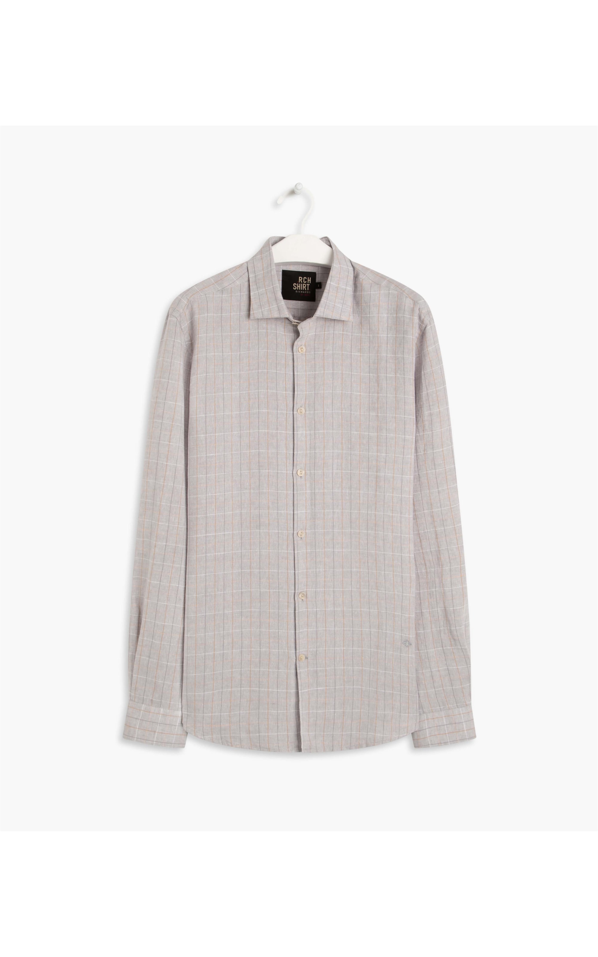 Camisa Linho  Tony Xadrez Ml Cinza Claro