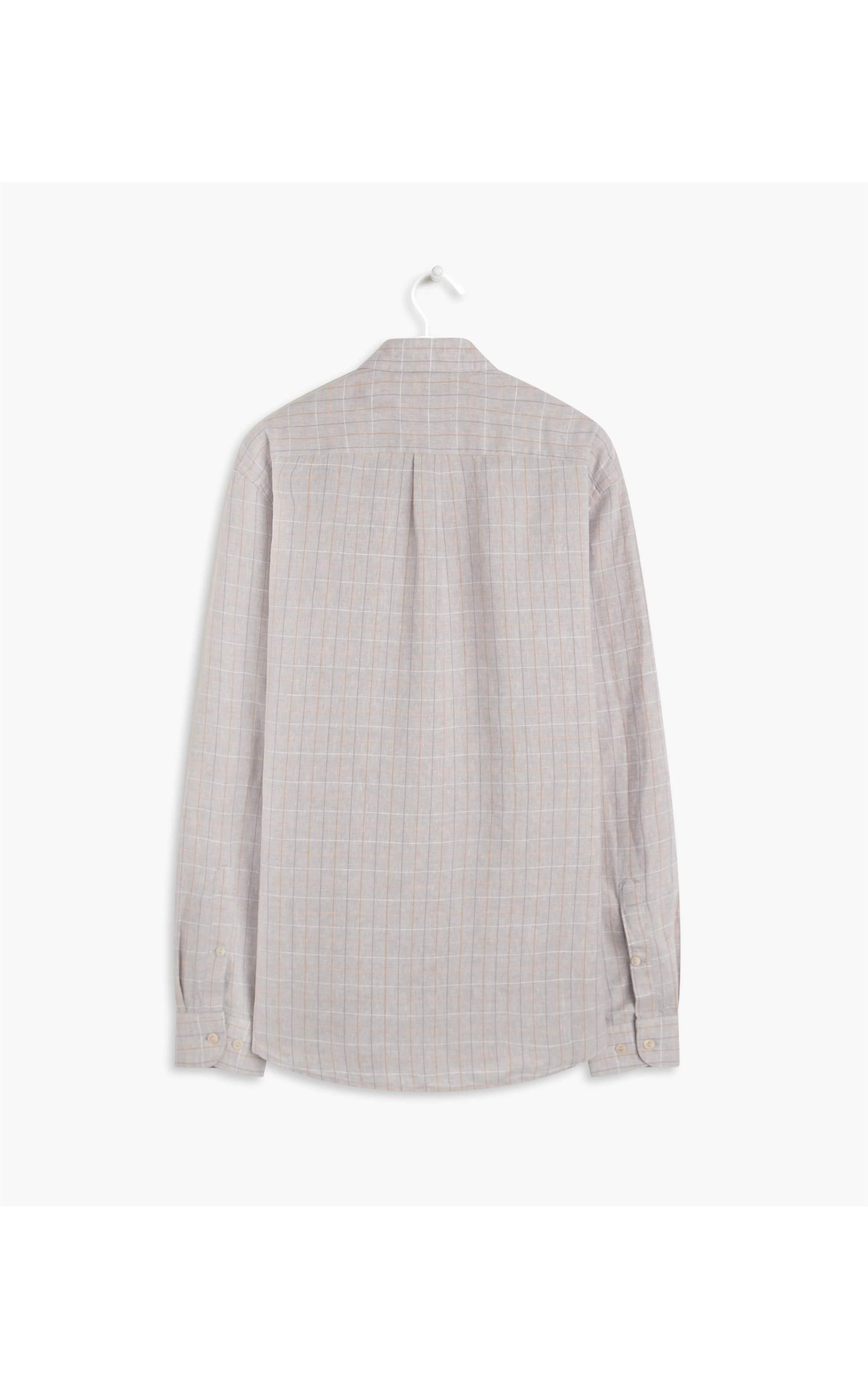 Camisa Linho  Tony Xadrez Ml Cinza Claro