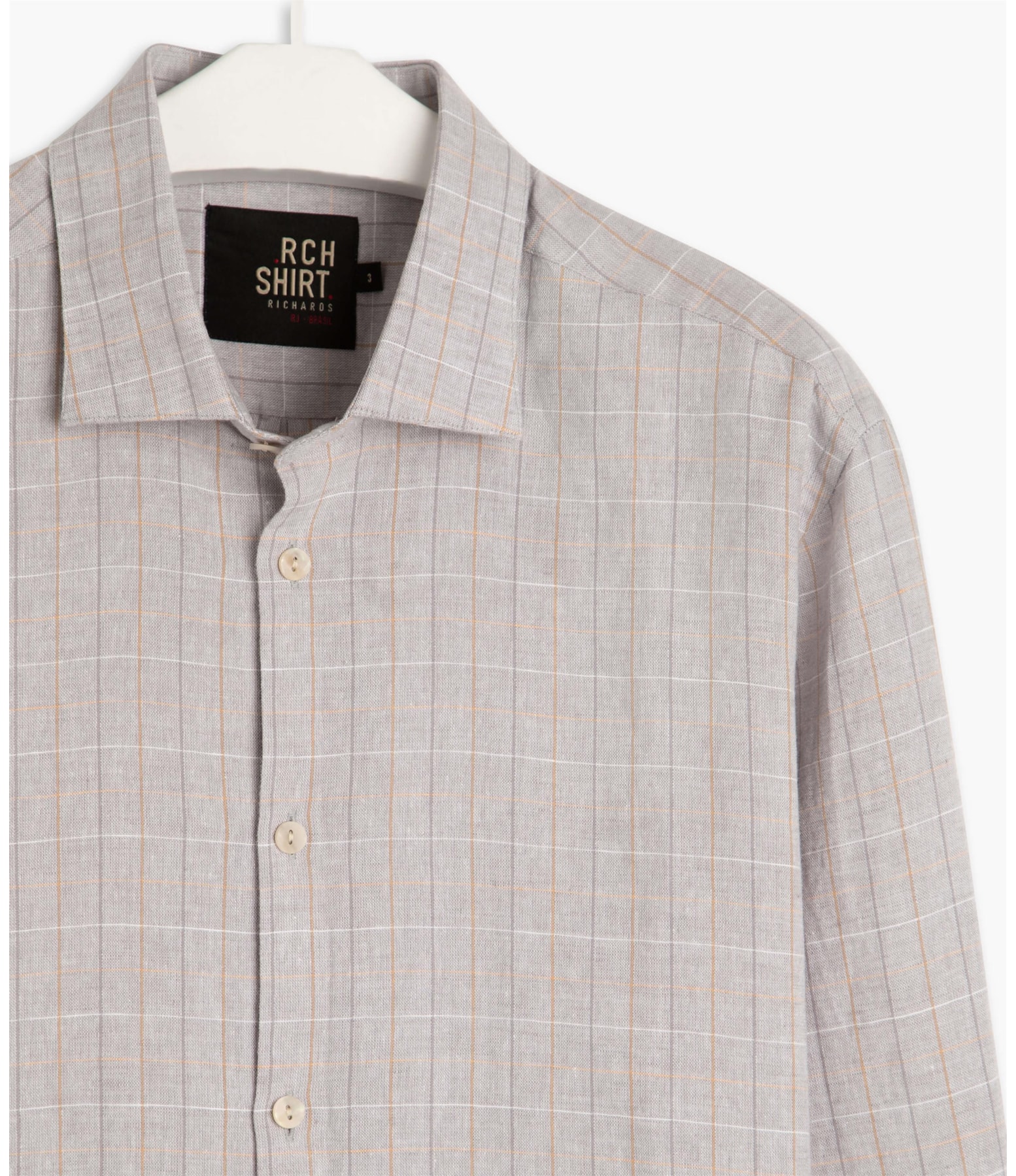 Camisa Linho  Tony Xadrez Ml Cinza Claro