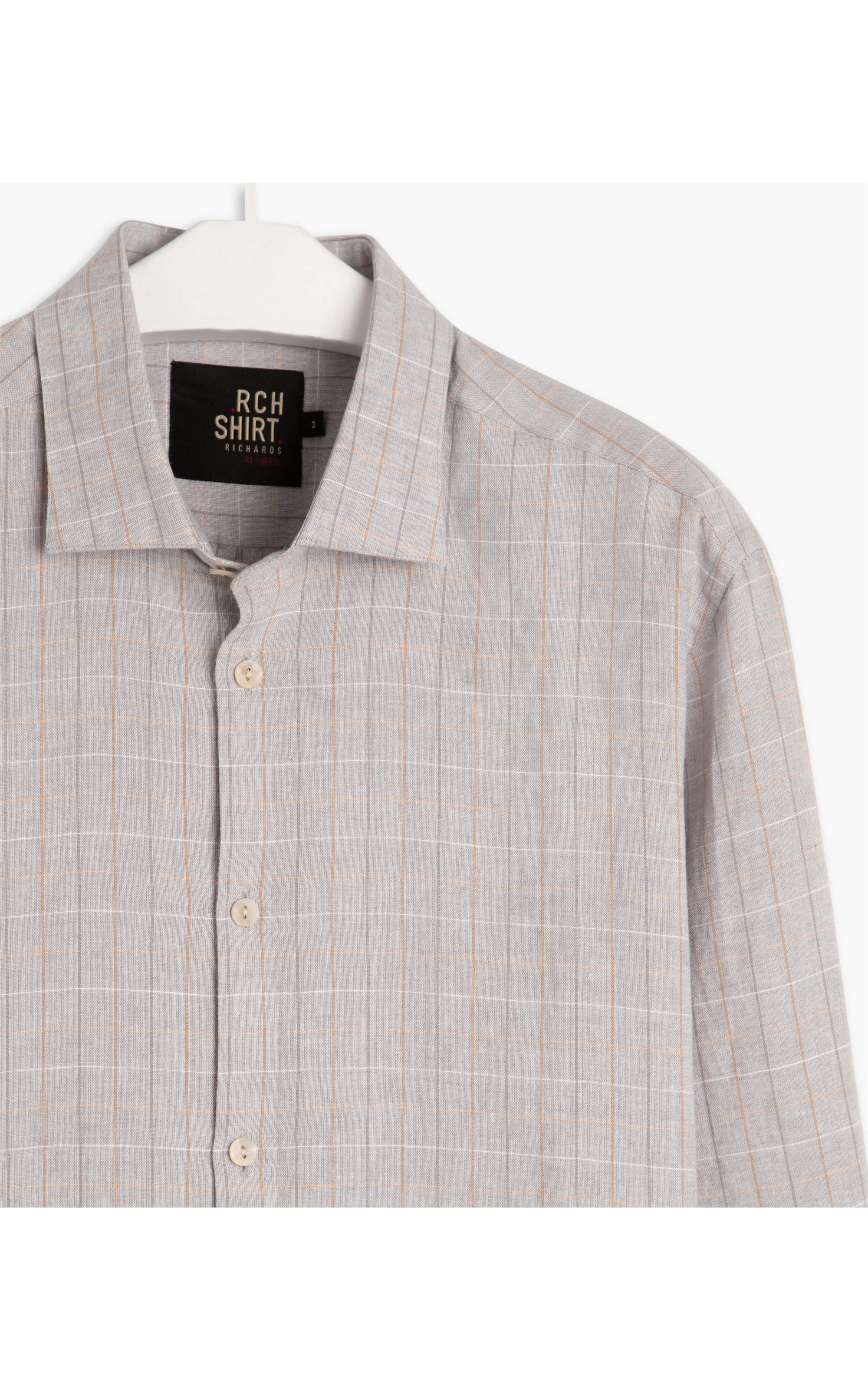 Camisa Linho  Tony Xadrez Ml Cinza Claro