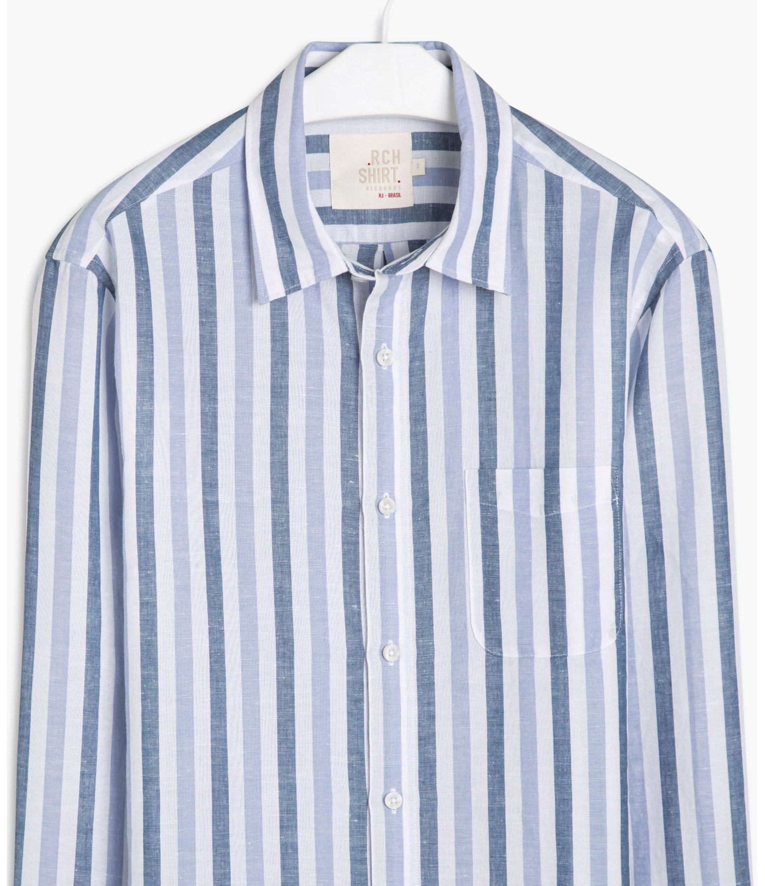 Camisa Linho  Trancoso Listrada Ml Azul