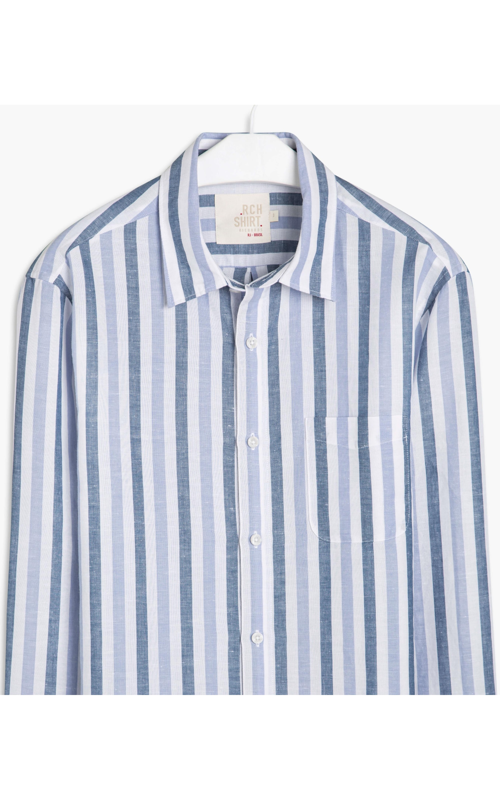Camisa Linho  Trancoso Listrada Ml Azul