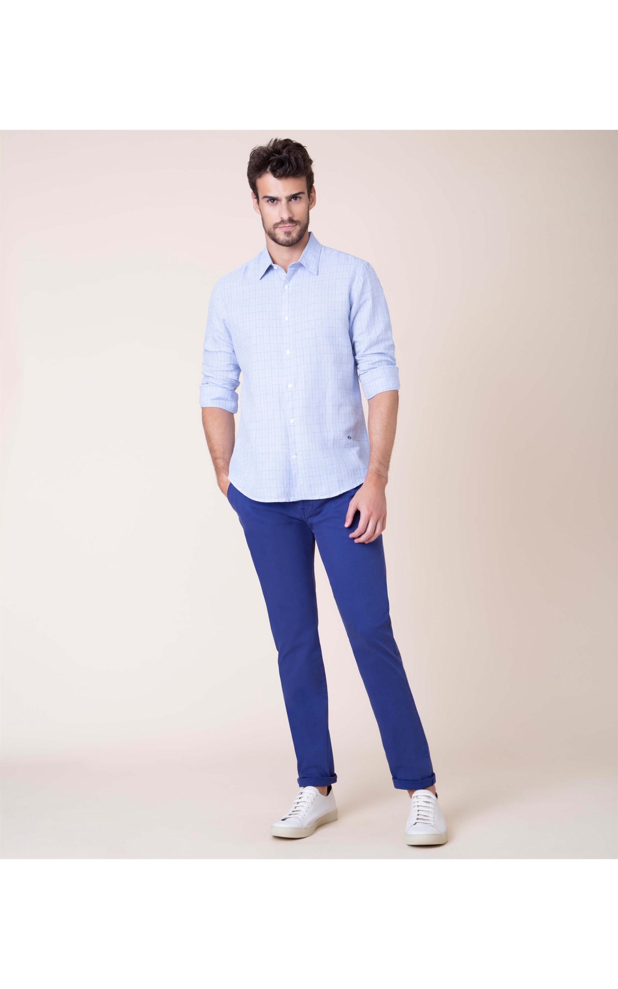 Camisa Linho  Tuca Xadrez Ml Azul Bic