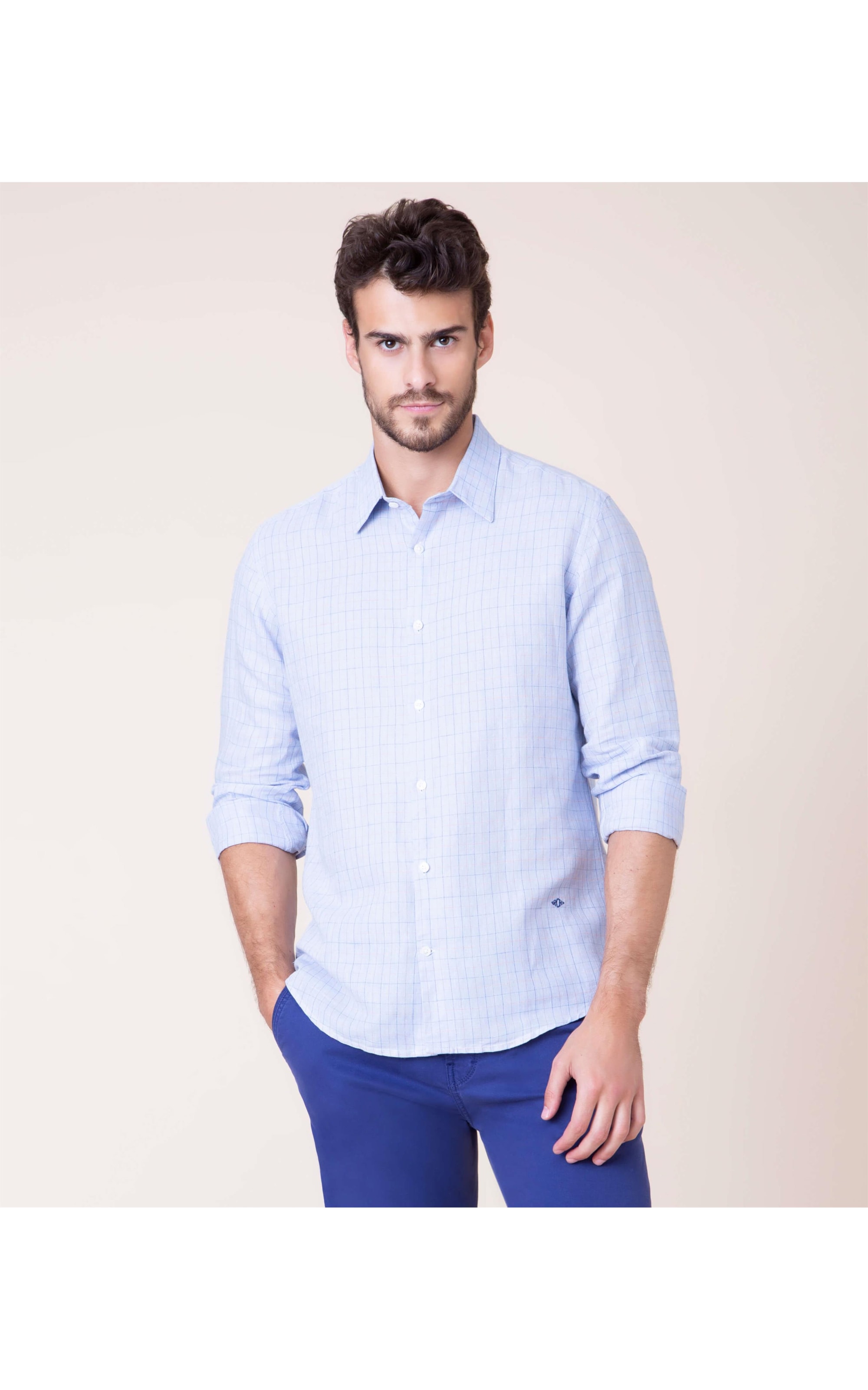 Camisa Linho  Tuca Xadrez Ml Azul Bic
