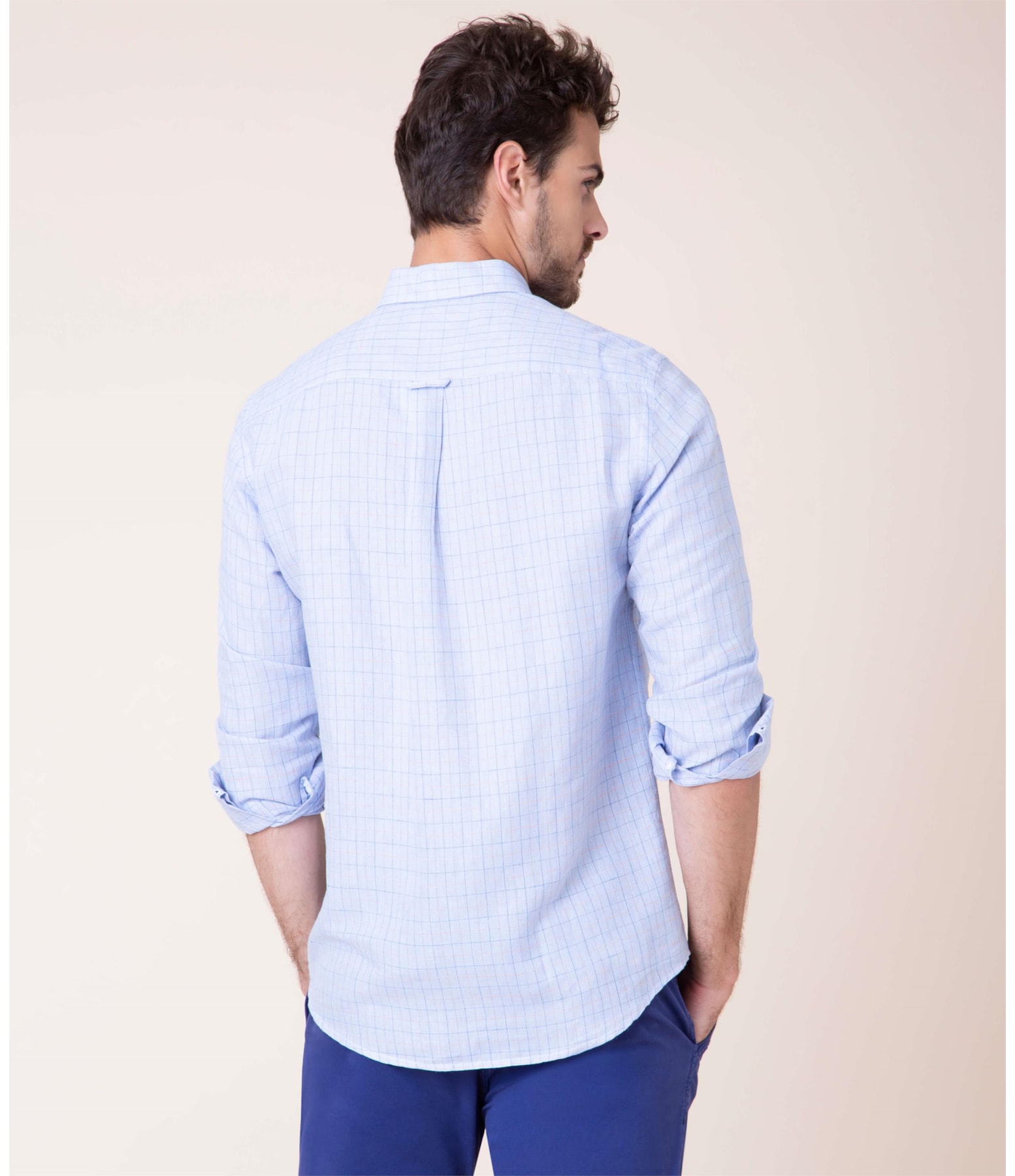 Camisa Linho  Tuca Xadrez Ml Azul Bic