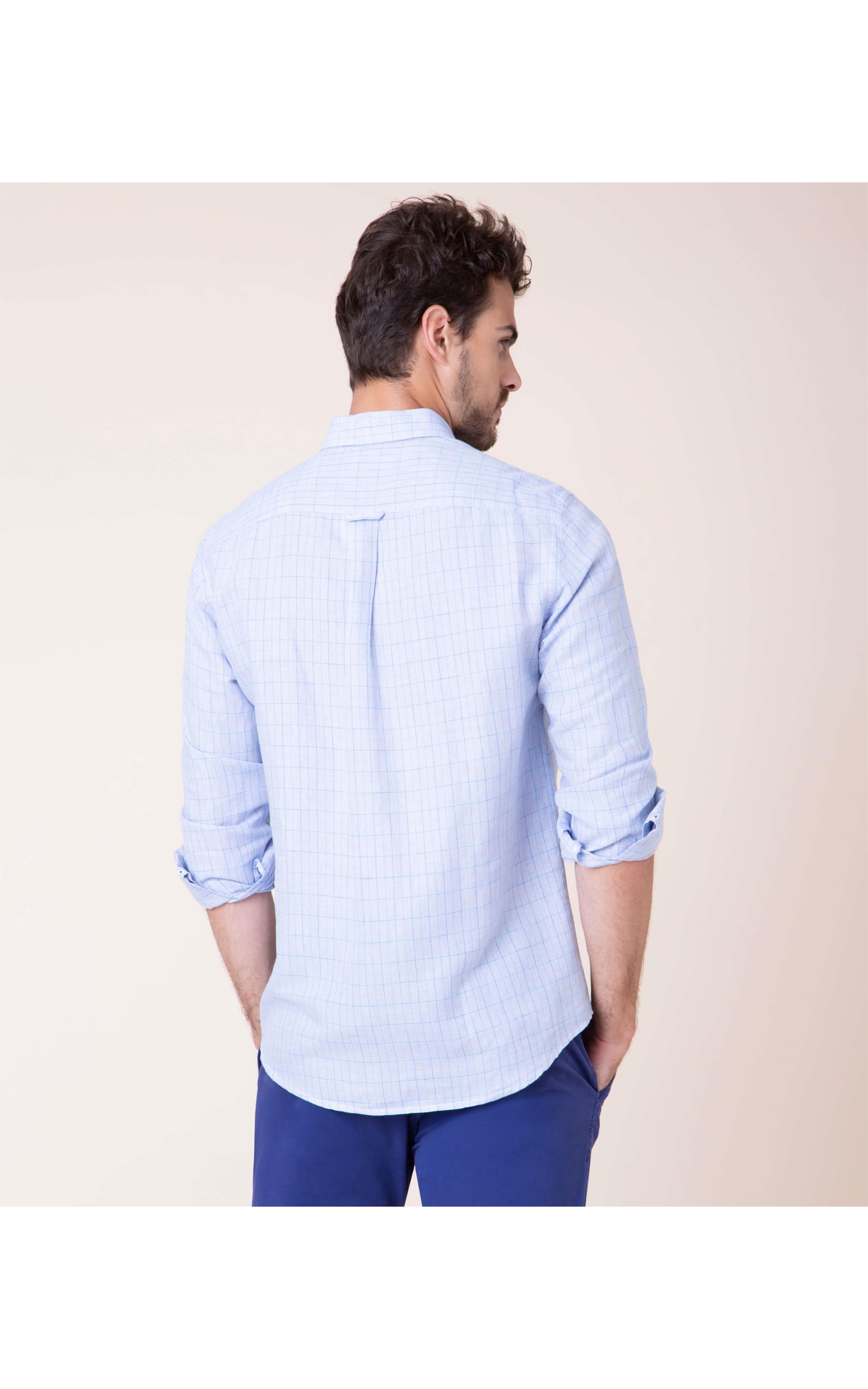 Camisa Linho  Tuca Xadrez Ml Azul Bic