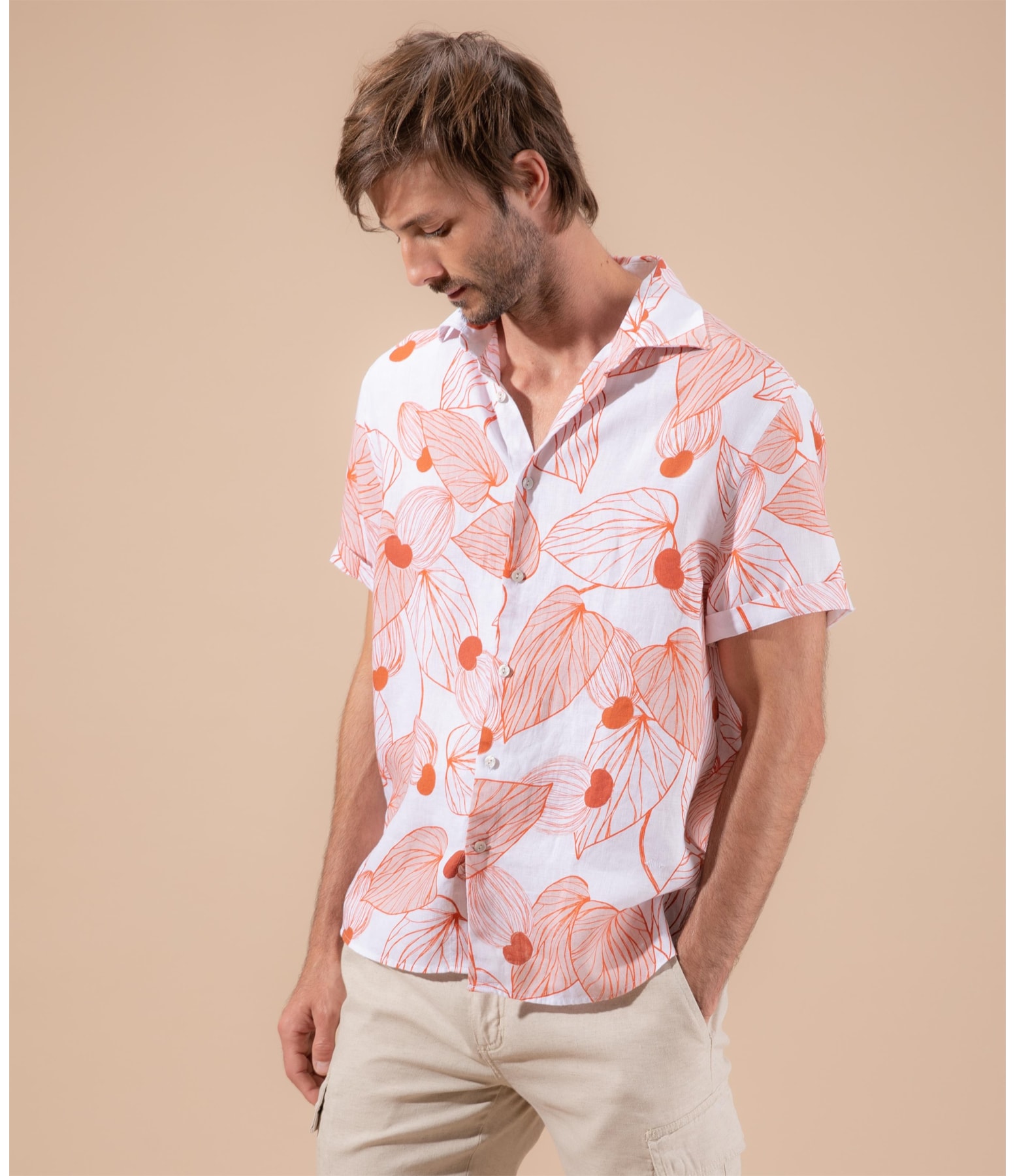 Camisa Linho  Tucano Mono Estampada  Mc Coral