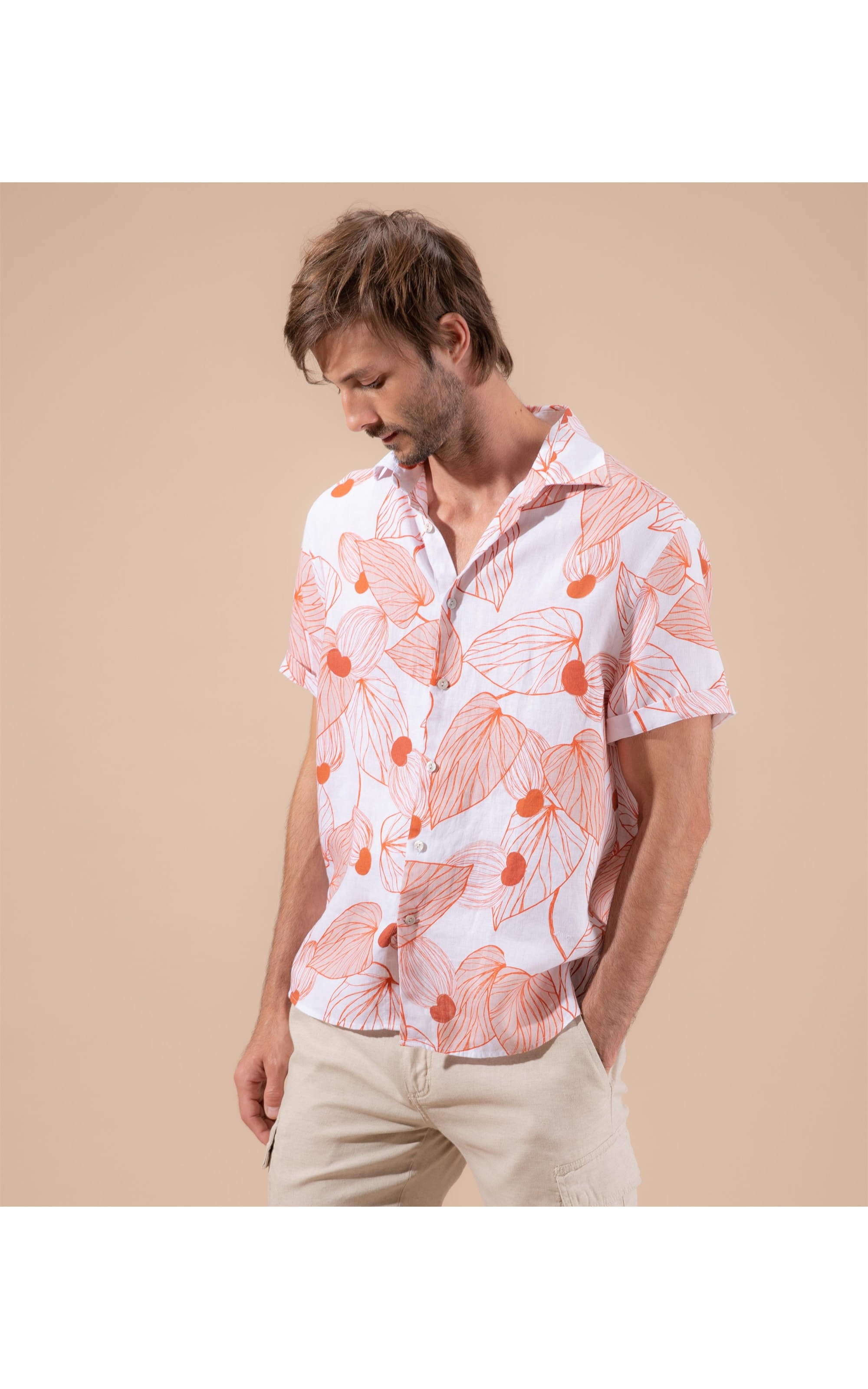 Camisa Linho  Tucano Mono Estampada  Mc Coral
